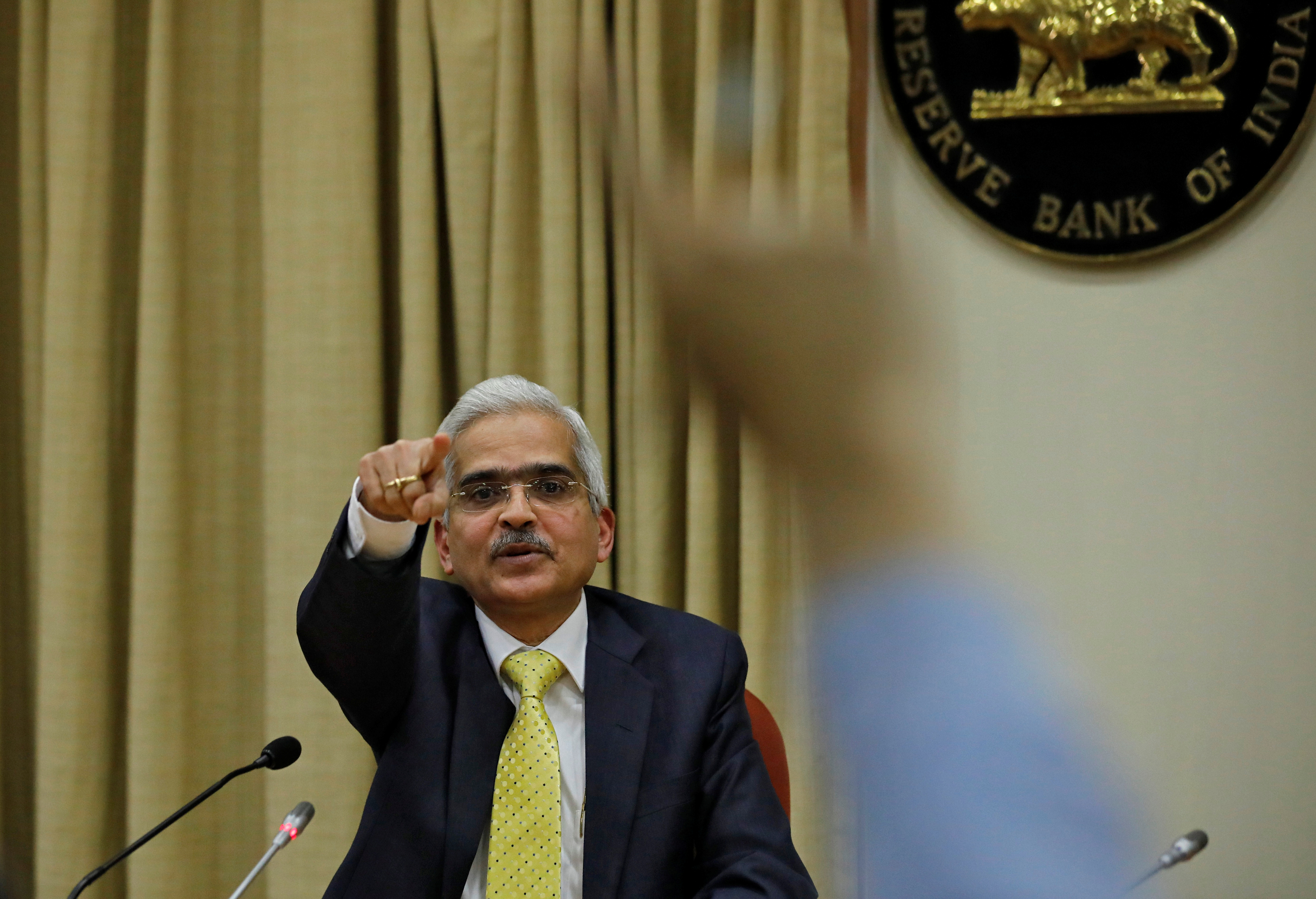 Reserve Bank of India (RBI) Governor Shaktikanta Das takes a question during a news conference in Mumbai