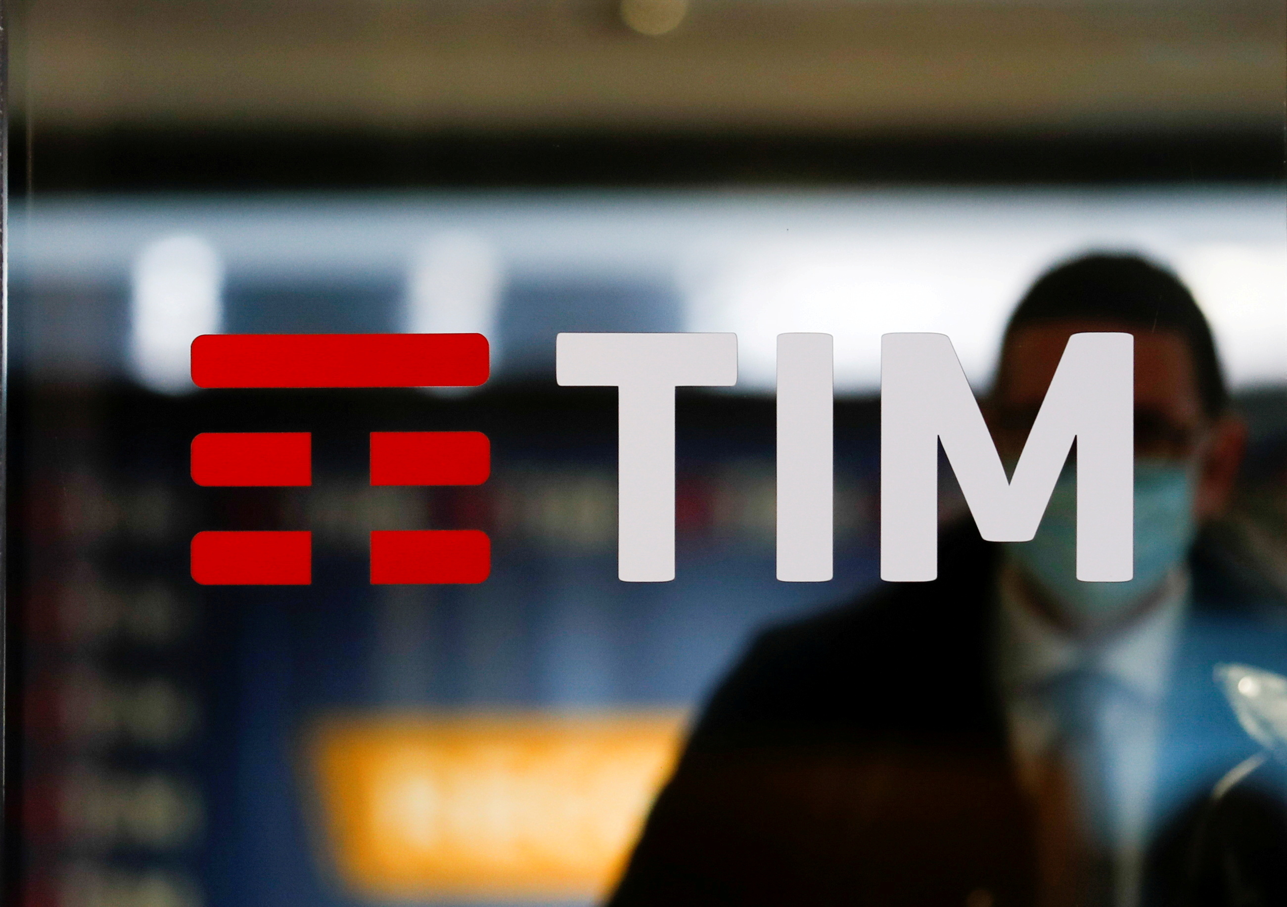 The TIM logo is seen at its headquarters in Rome, Italy November 22, 2021. REUTERS/Yara Nardi/File Photo