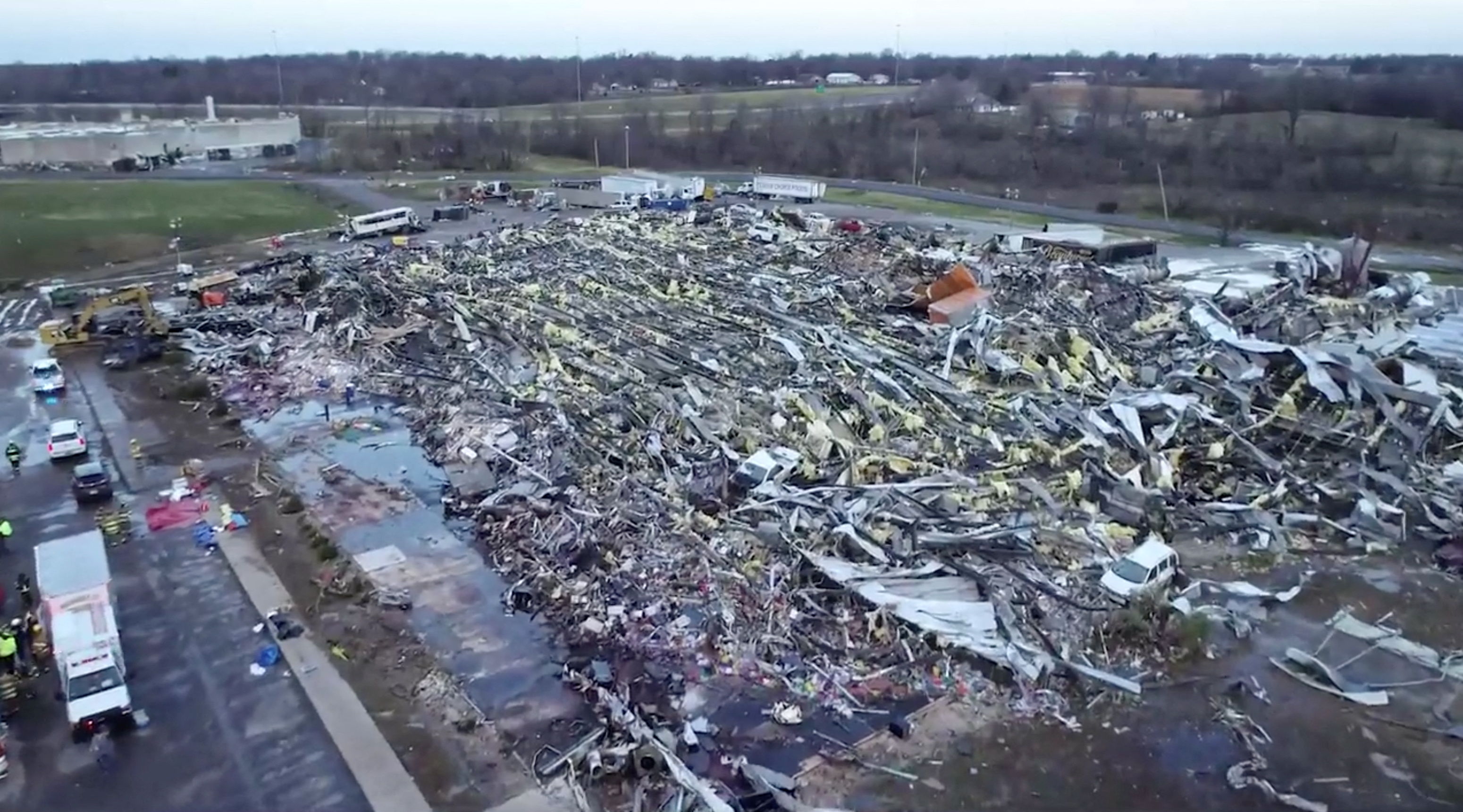 Aftermath of a tornado that tore through Mayfield, Kentucky