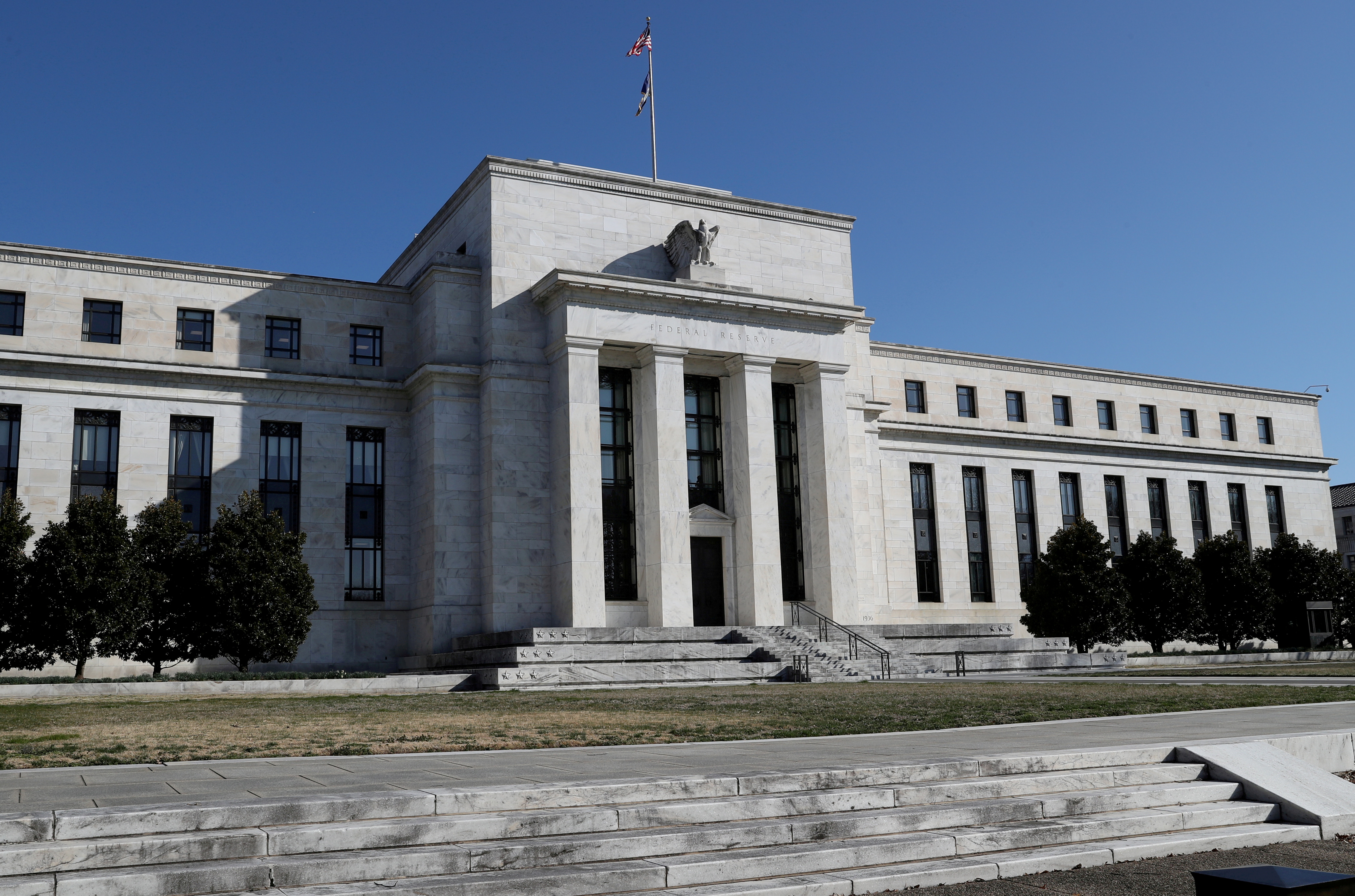 Federal Reserve Board building on Constitution Avenue is pictured in Washington, U.S., March 19, 2019. REUTERS/Leah Millis/File Photo