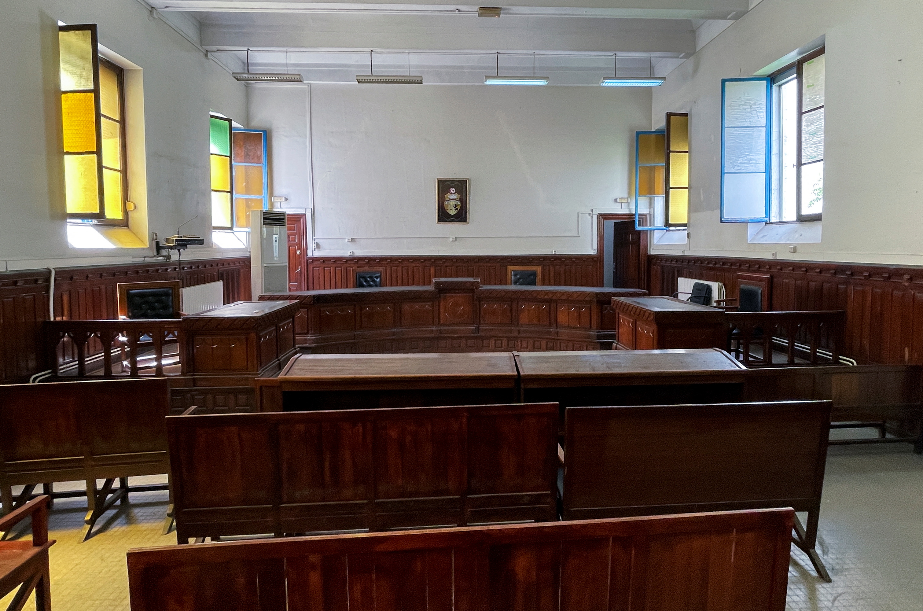 A view shows an empty courtroom during a strike by Tunisian judges in Tunis