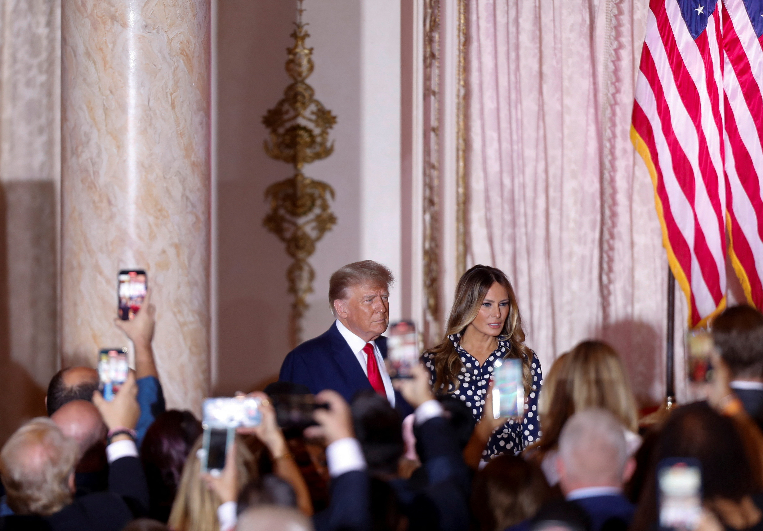 Former U.S. President Donald Trump makes an announcement at his Mar-a-Lago estate in Palm Beach