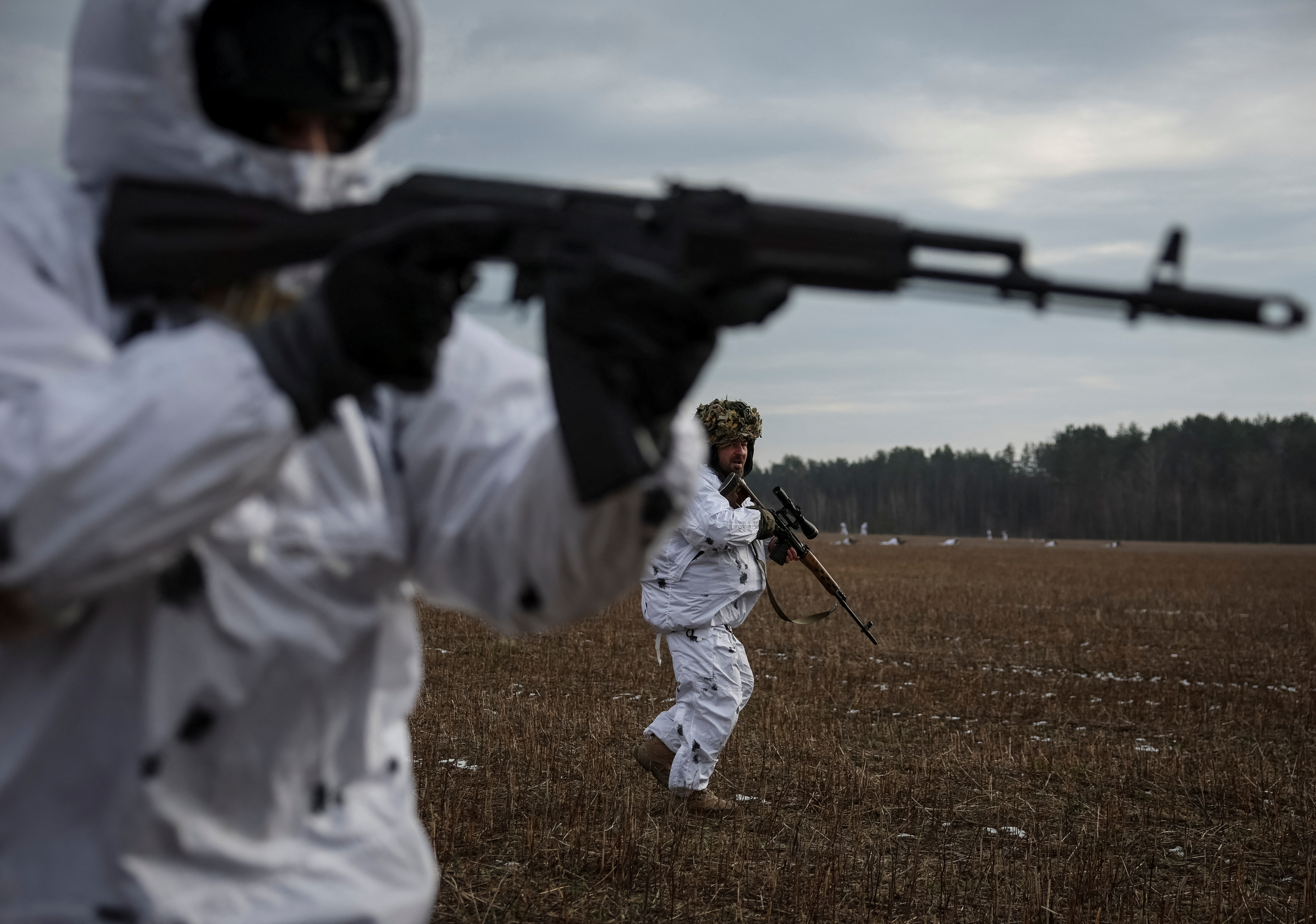 Ukrainian servicemen attend a joint drills in Rivne region
