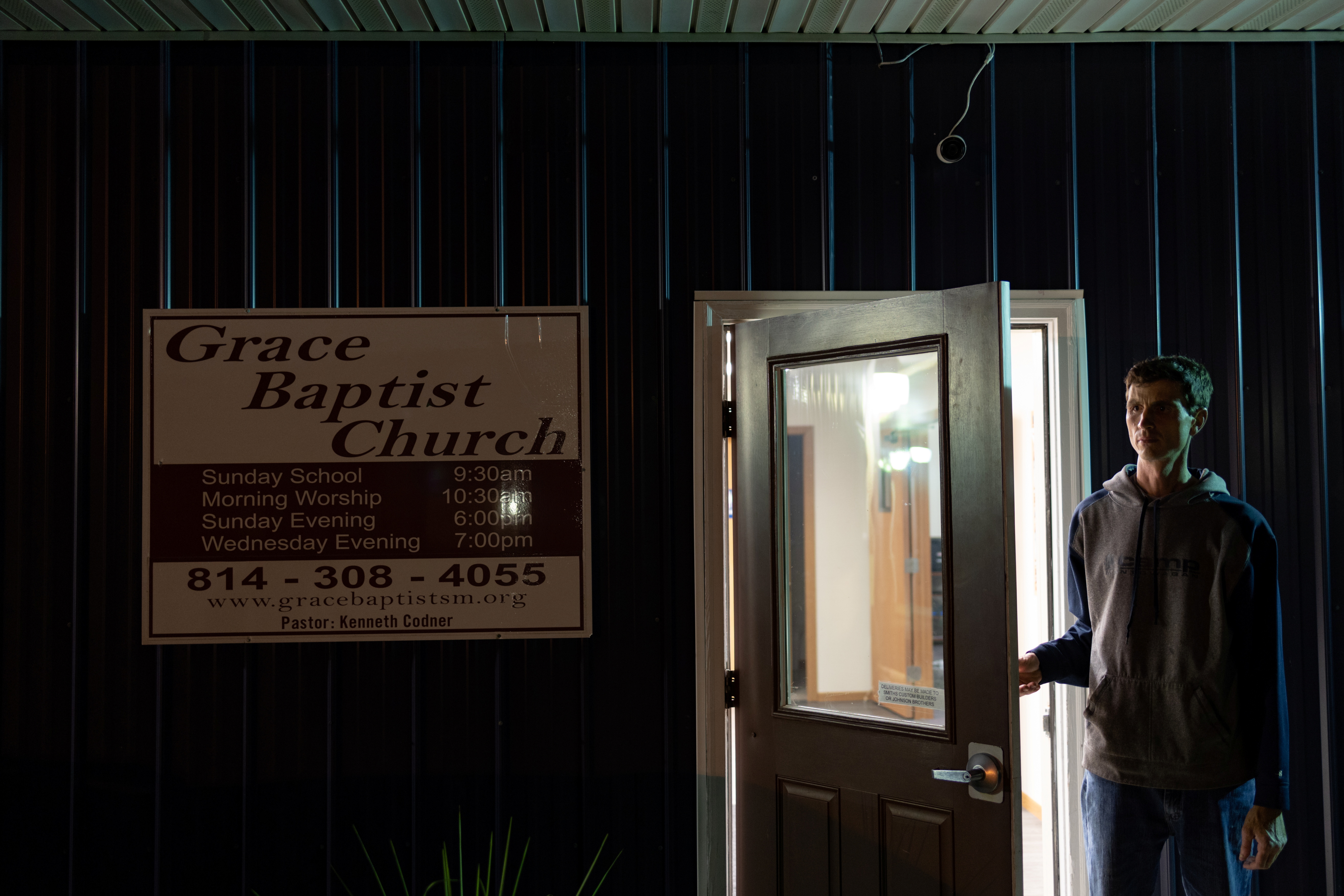 Arborist and preacher Ben Haupt at Grace Baptist Church in Spring Mills, Pennsylvania. REUTERS/Hannah Beier 