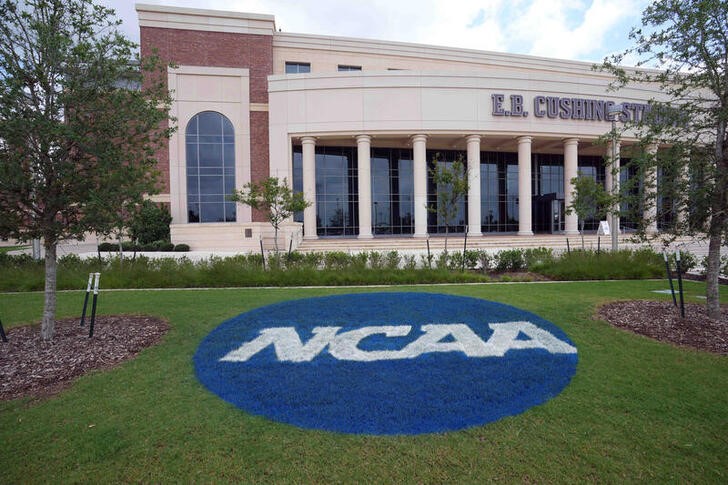 College Station, Texas, USA; Detailed view of the NCAA championships logo during the NCAA West Preliminary at EB Cushing Stadium. Mandatory Credit: Kirby Lee-USA TODAY Sports