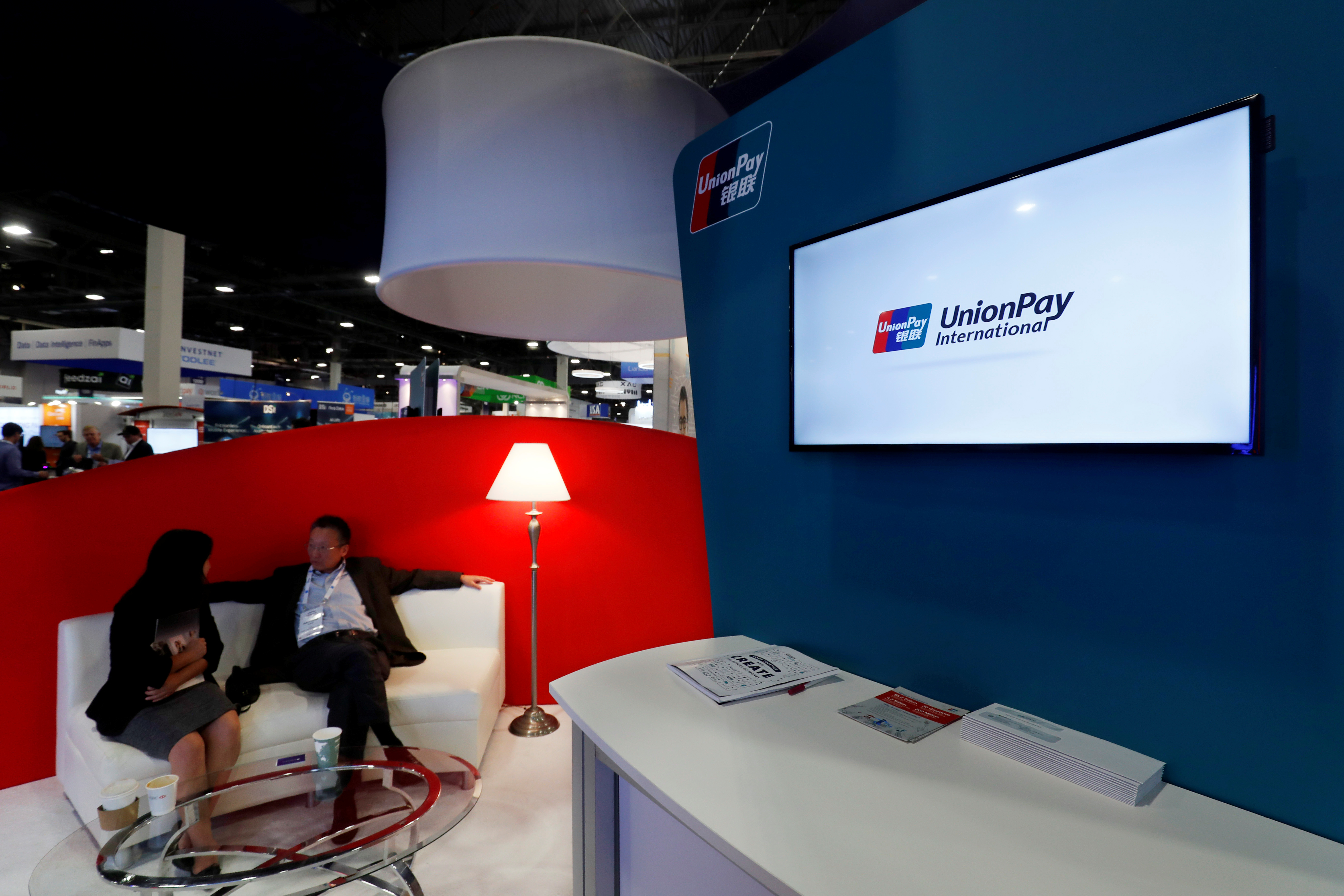 UnionPay, a Chinese credit card company, displays on the exhibit hall floor during the Money 20/20 conference in Las Vegas