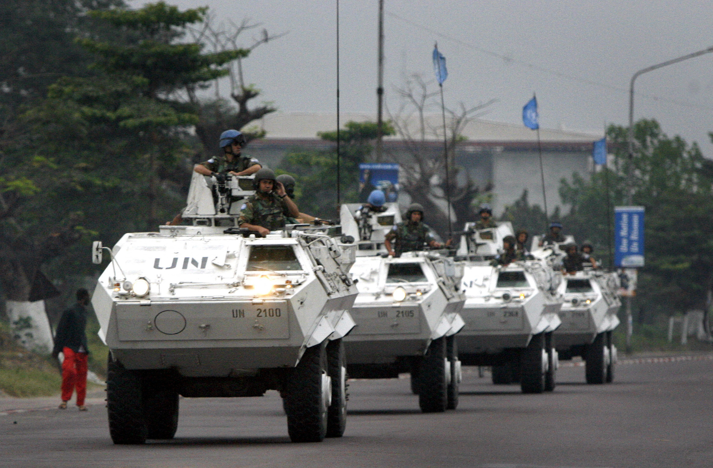 United Nations peacekeeping troops patrol the streets on election day in Kinshasa