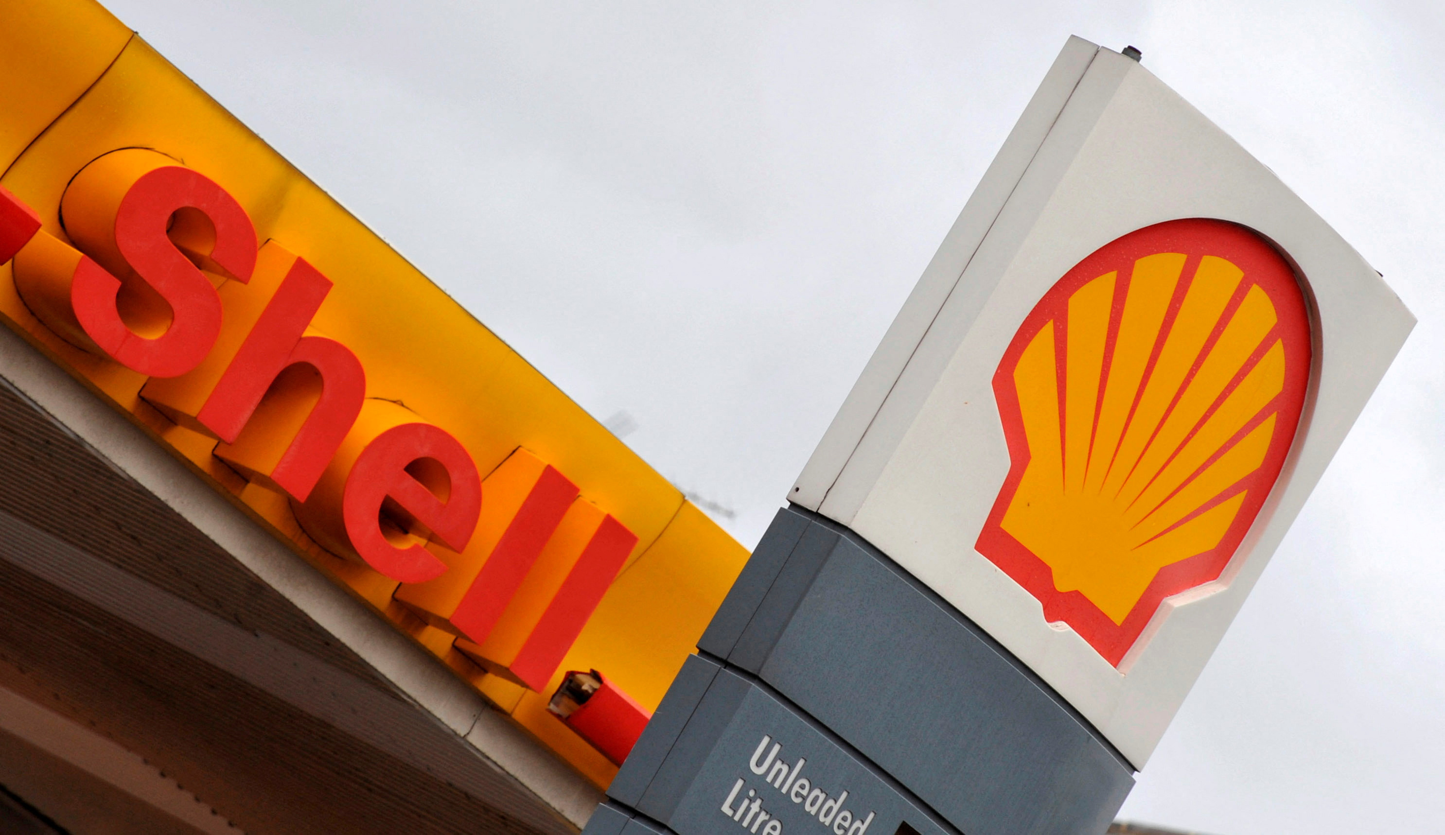 The Royal Dutch Shell logo is seen at a Shell petrol station in London, UK