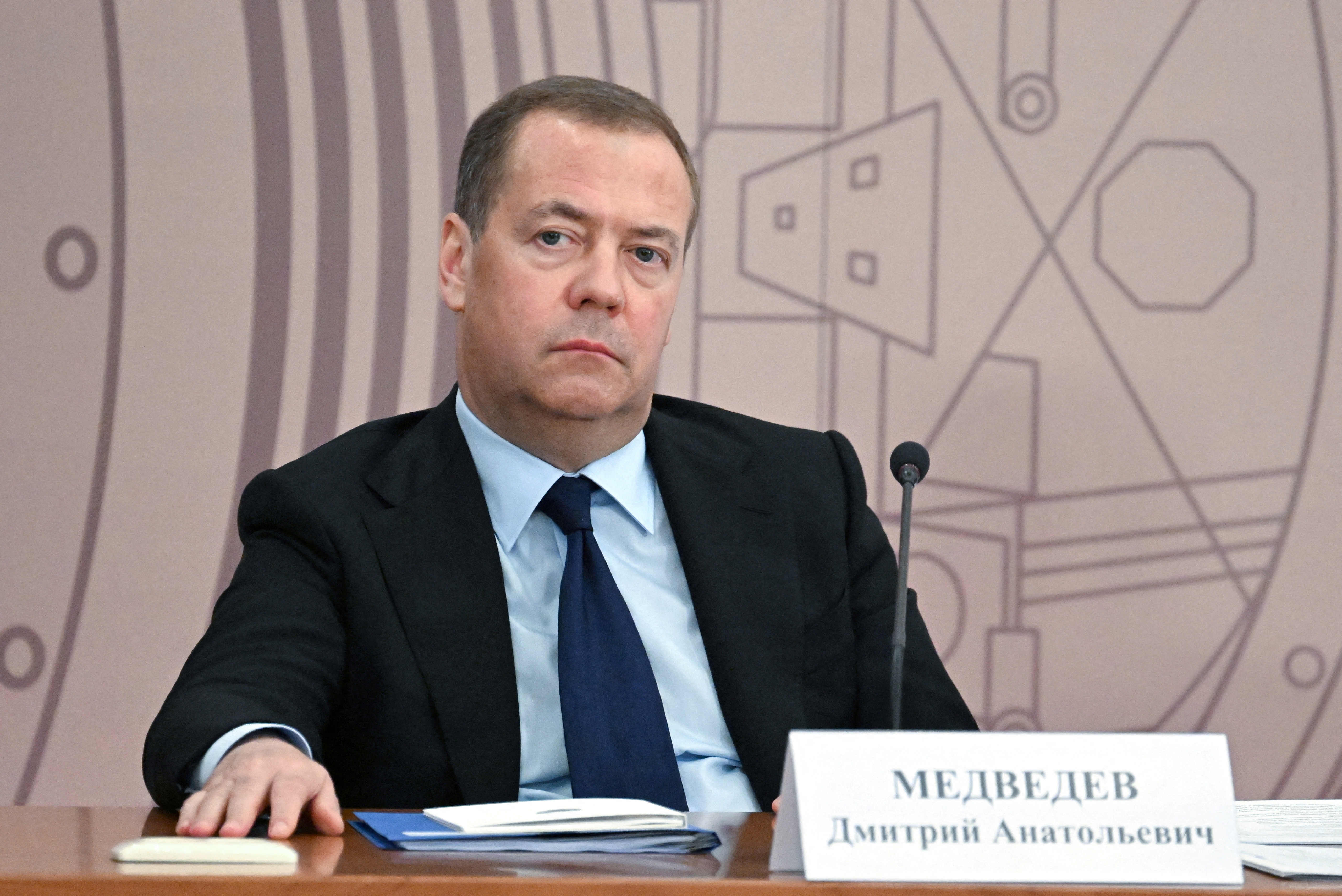 Russian Security Council's Deputy Chairman Medvedev attends a meeting near Moscow