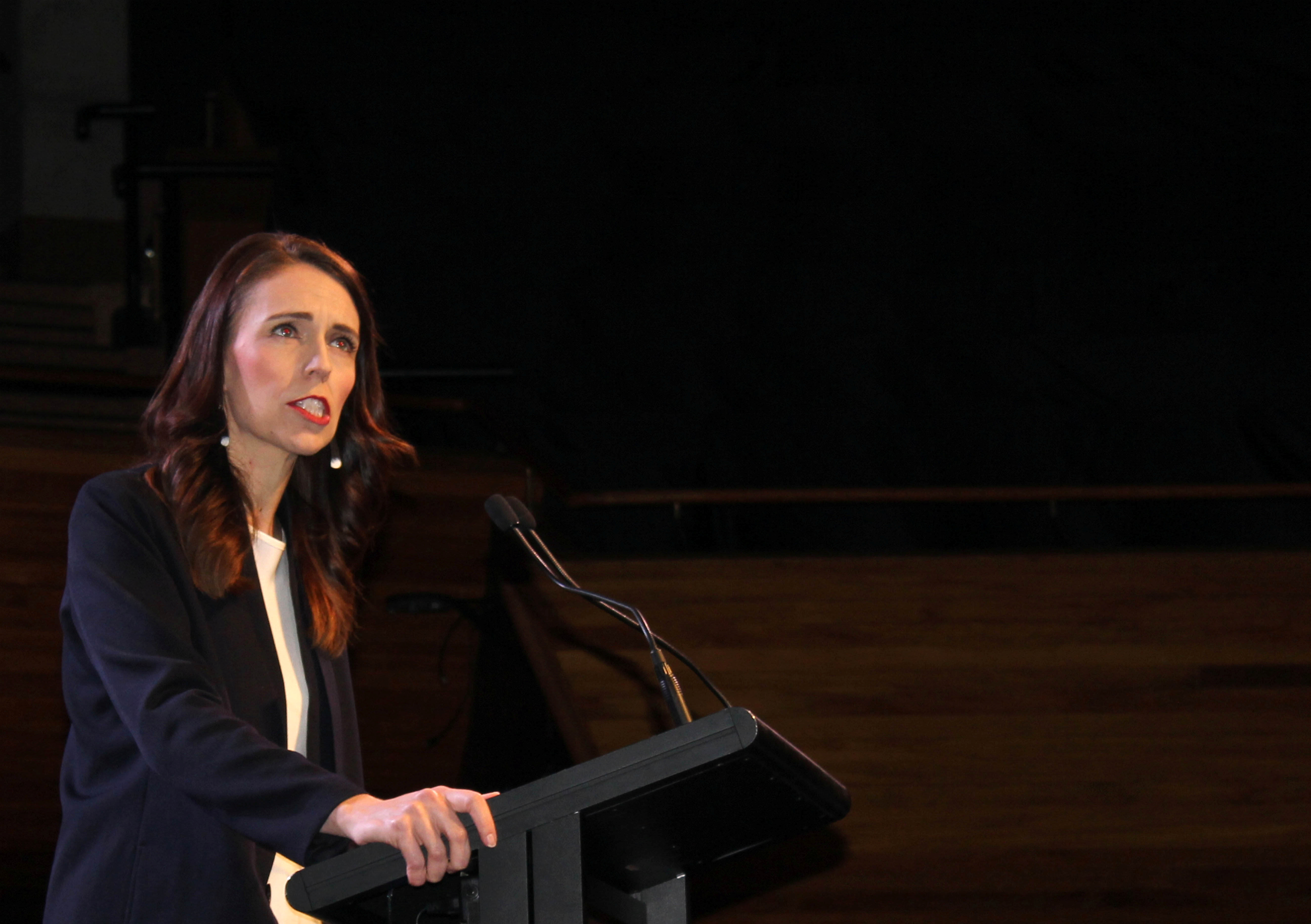 Prime Minister Jacinda Ardern addresses her supporters at a Labour Party event in Wellington