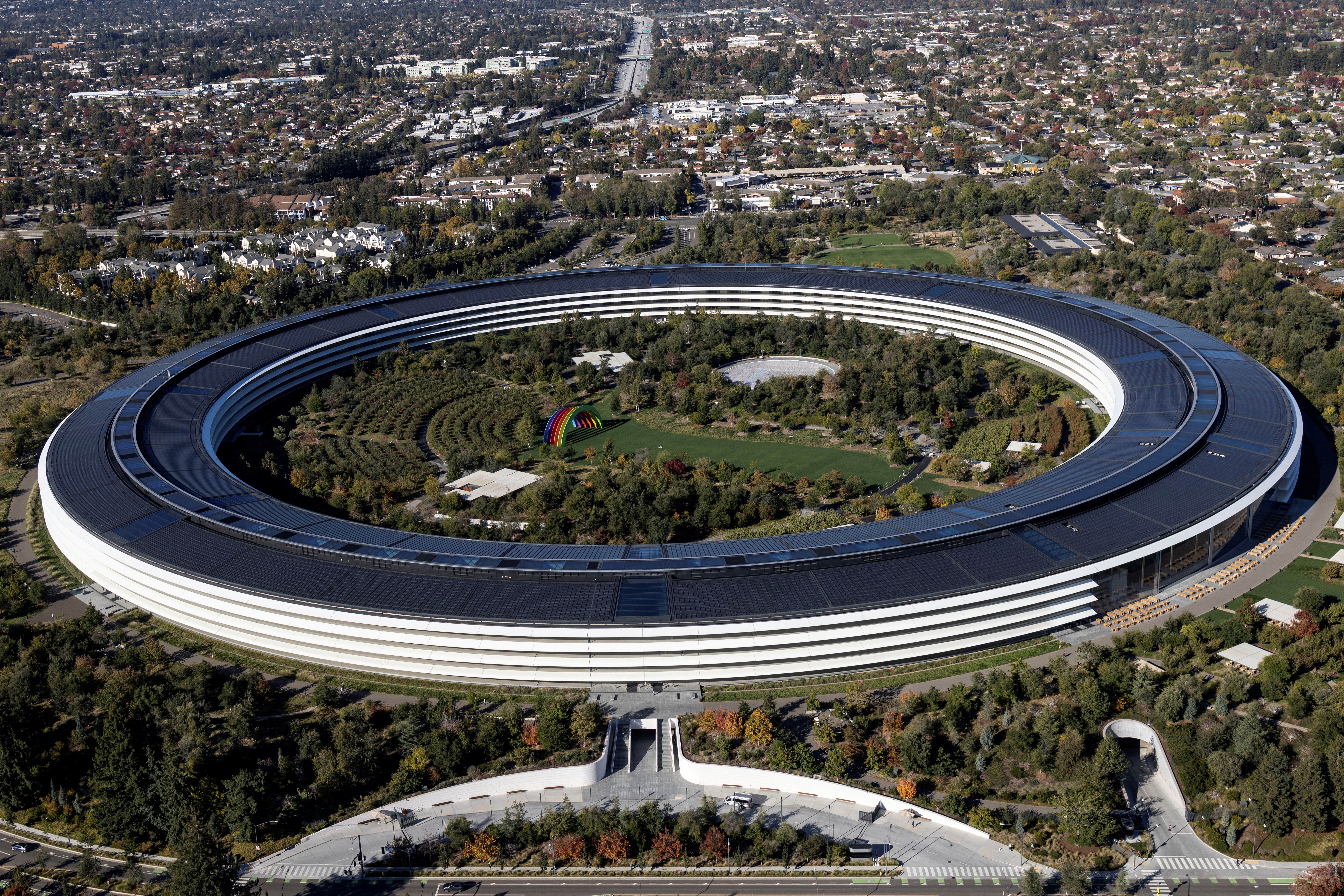 Aerial view of Apple's headquarters in Cupertino, California