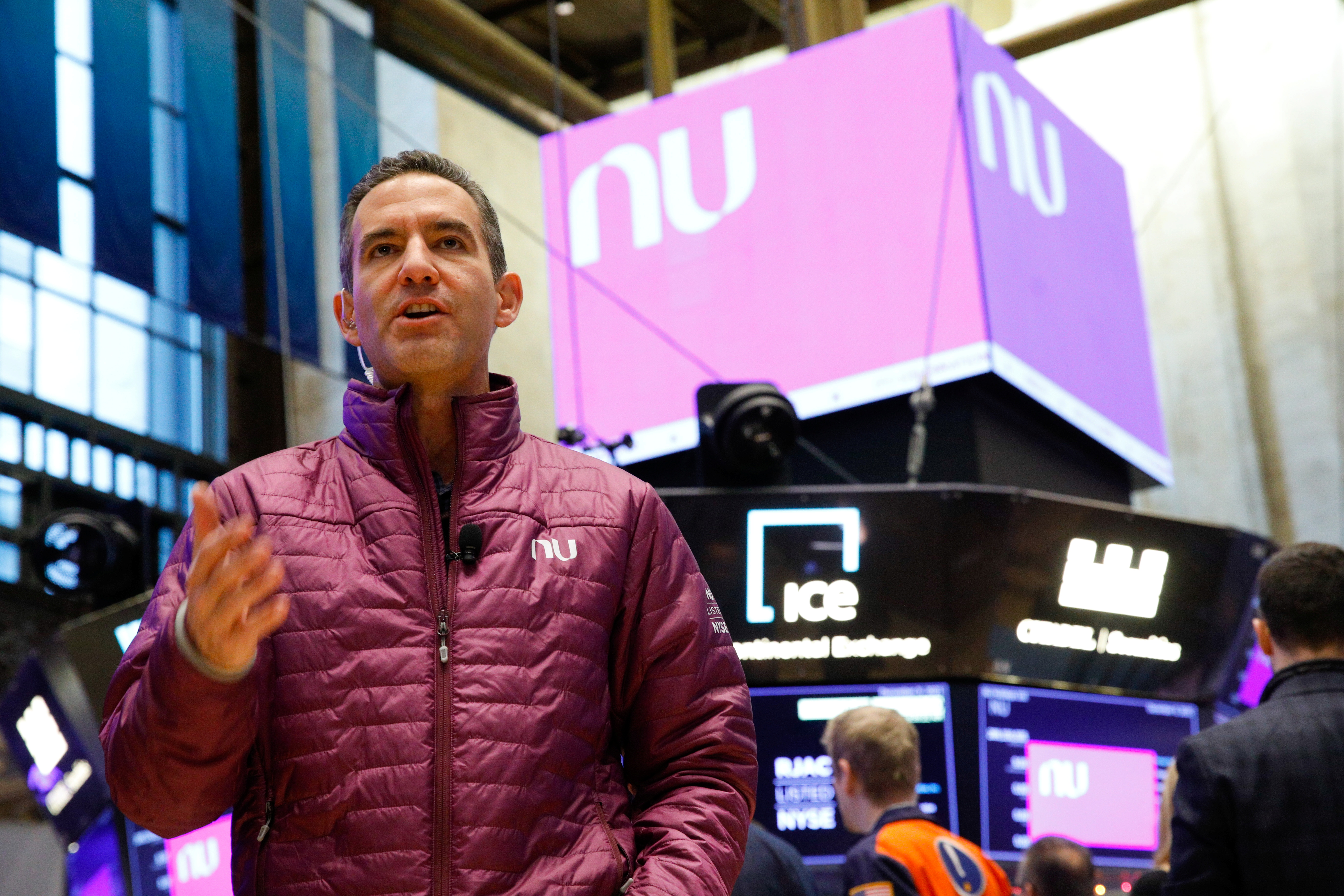 David Velez, Founder and CEO of Nubank gives an interview on the floor of the New York Stock Exchange