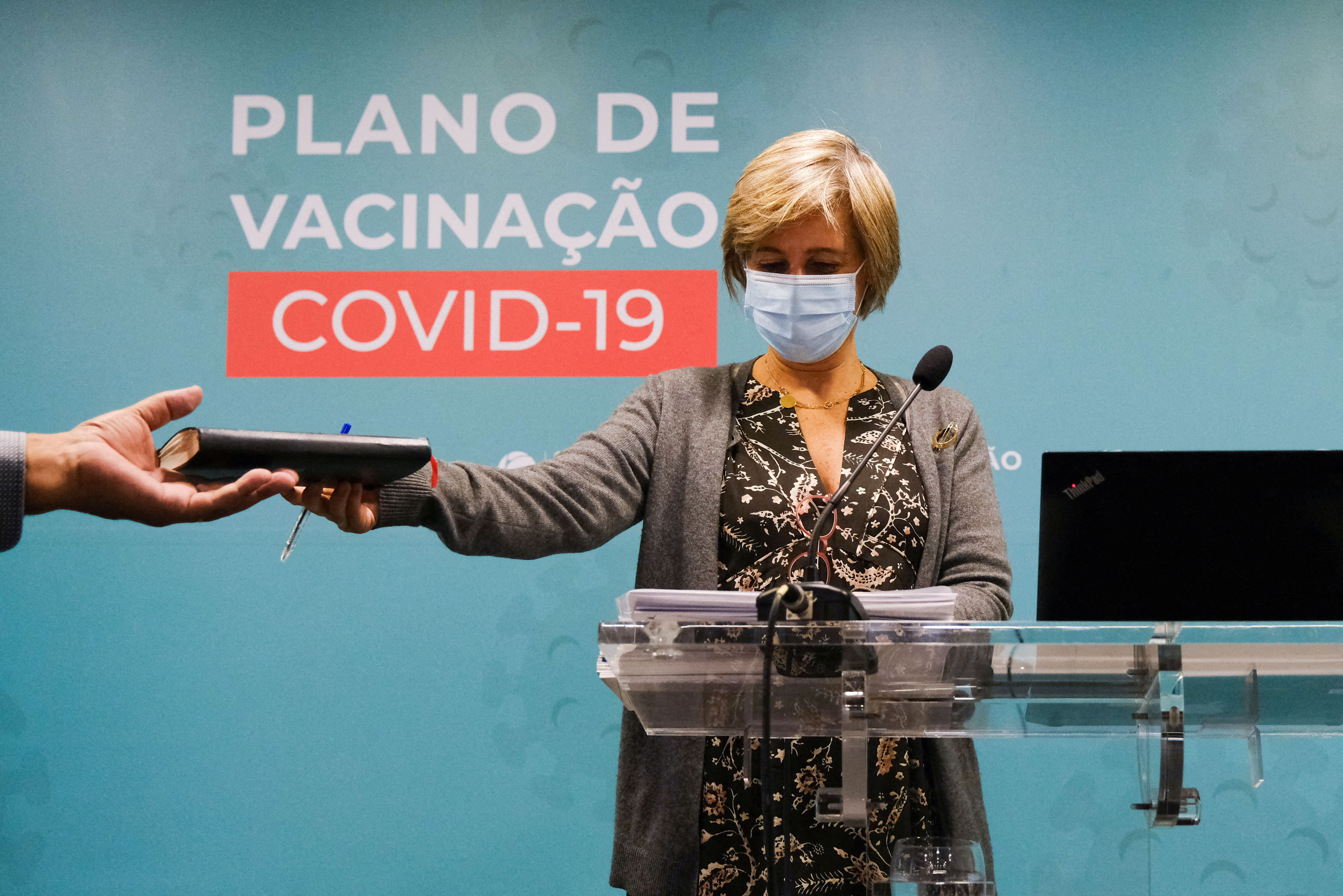 Portugal's Health Minister Marta Temido arrives to a news conference regarding the coronavirus situation in Lisbon