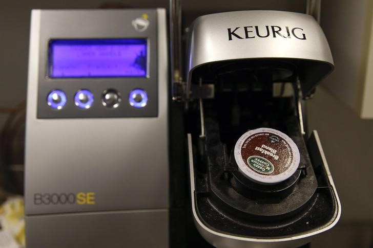 A single-serve Keurig Green Mountain brewing machine is seen before dispensing coffee in New York