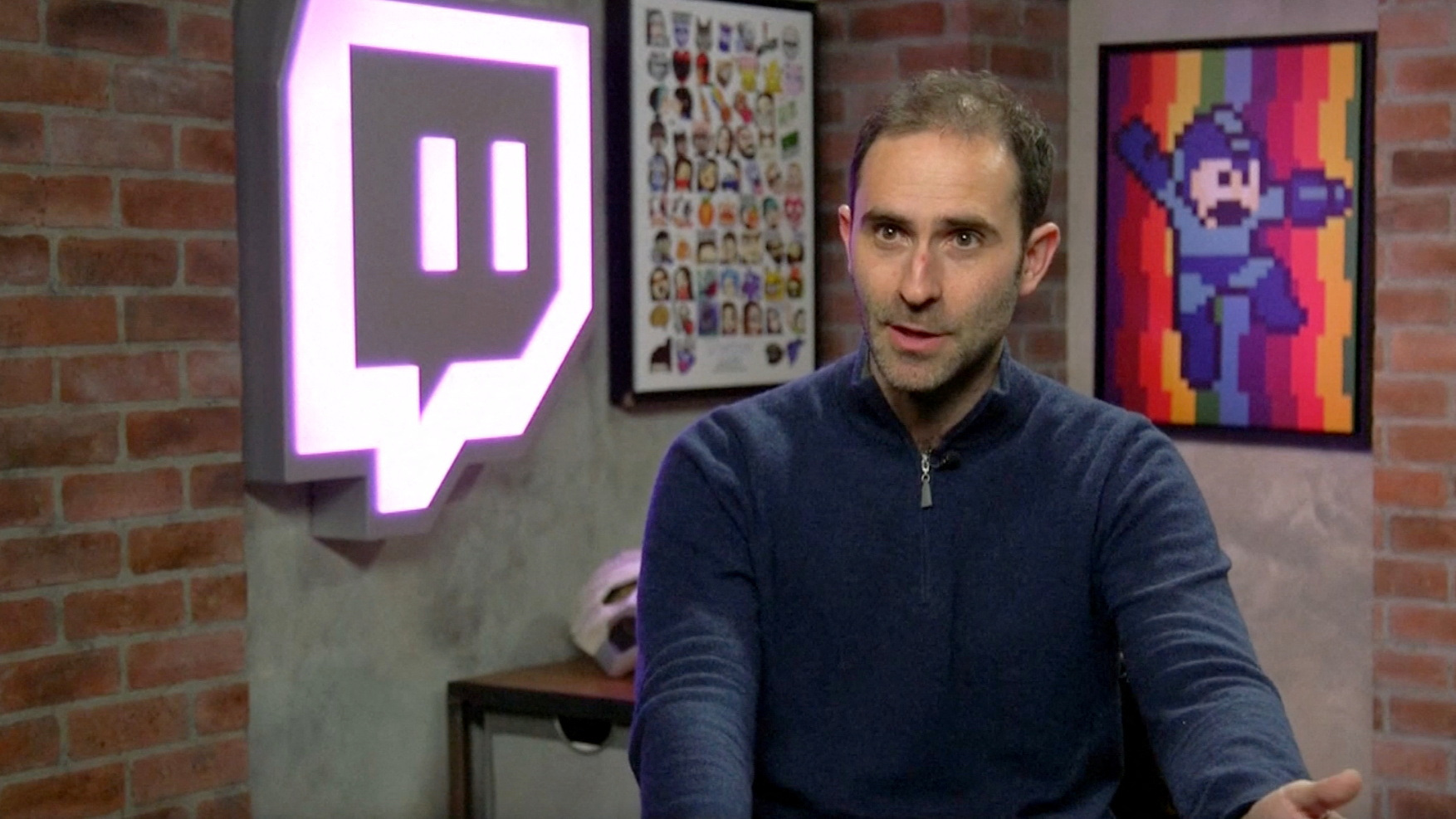 Twitch CEO Emmett Shear speaks in a still image taken from a video interview with Reuters