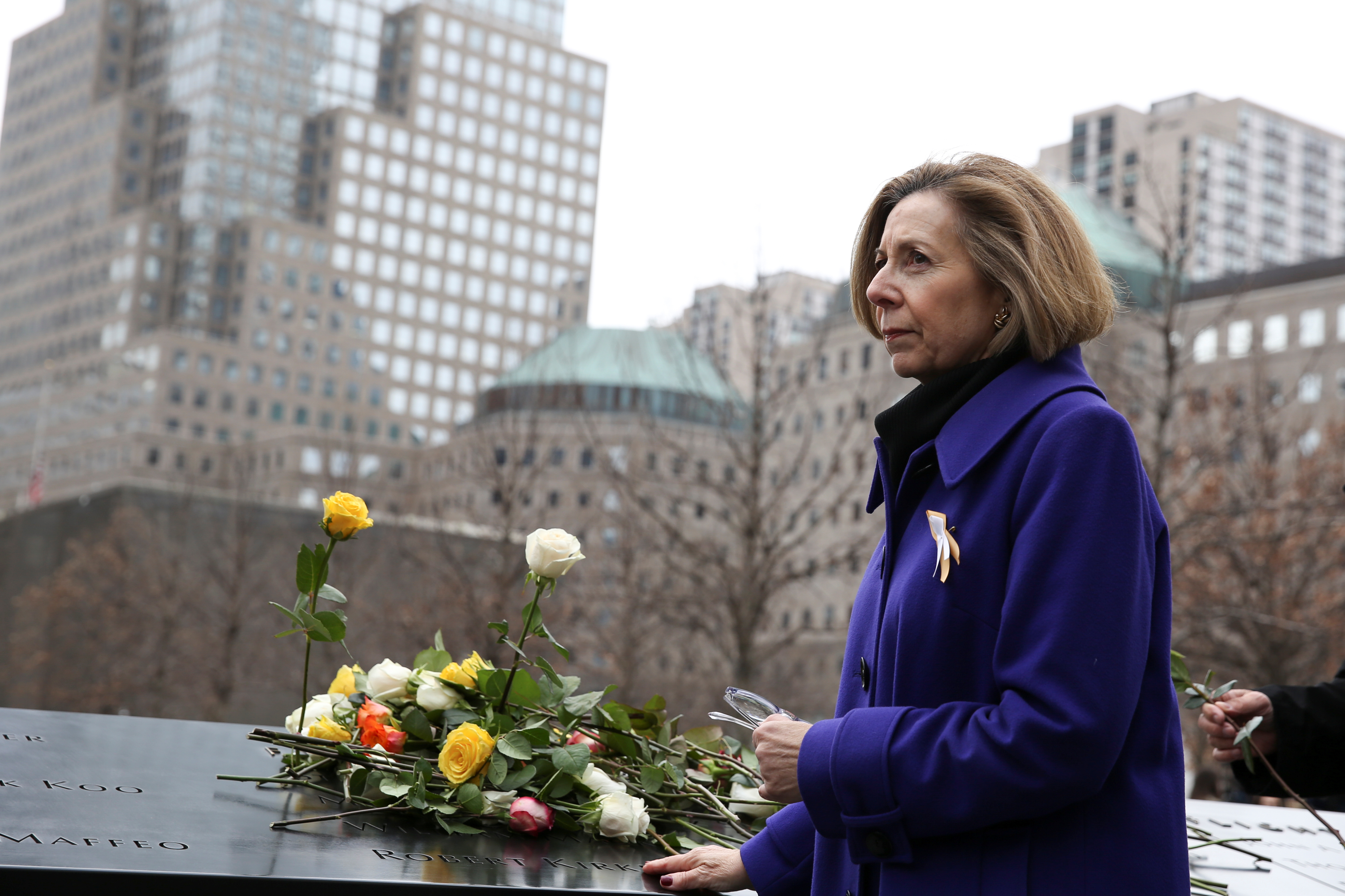 Alice Greenwald, president and CEO of the September 11 Memorial & Museum, pauses during the commemoration ceremony of the 25th anniversary of the 1993 World Trade Center bombing