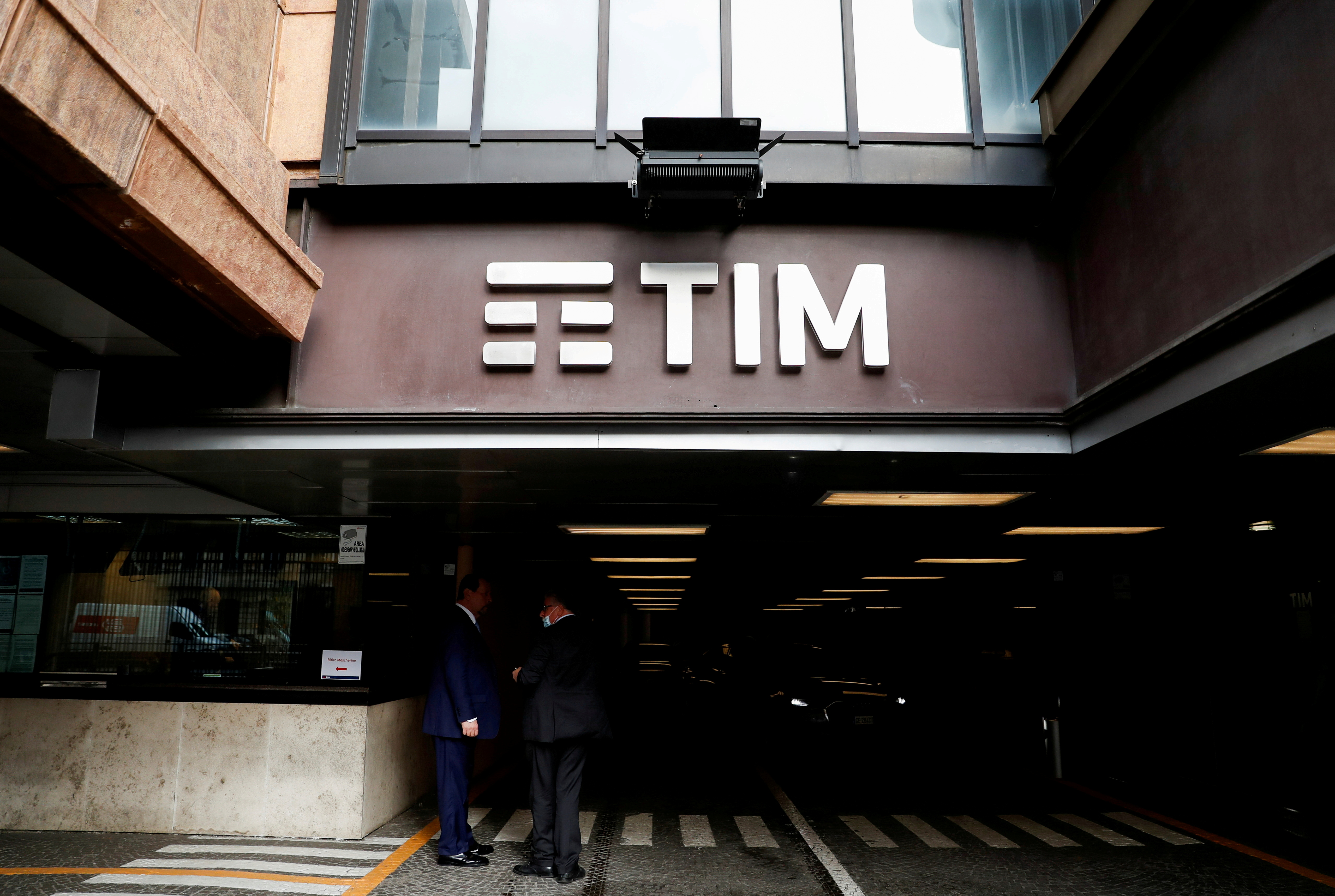 The Tim logo is seen at its headquarters in Rome, Italy November 22, 2021. REUTERS/Yara Nardi/File Photo