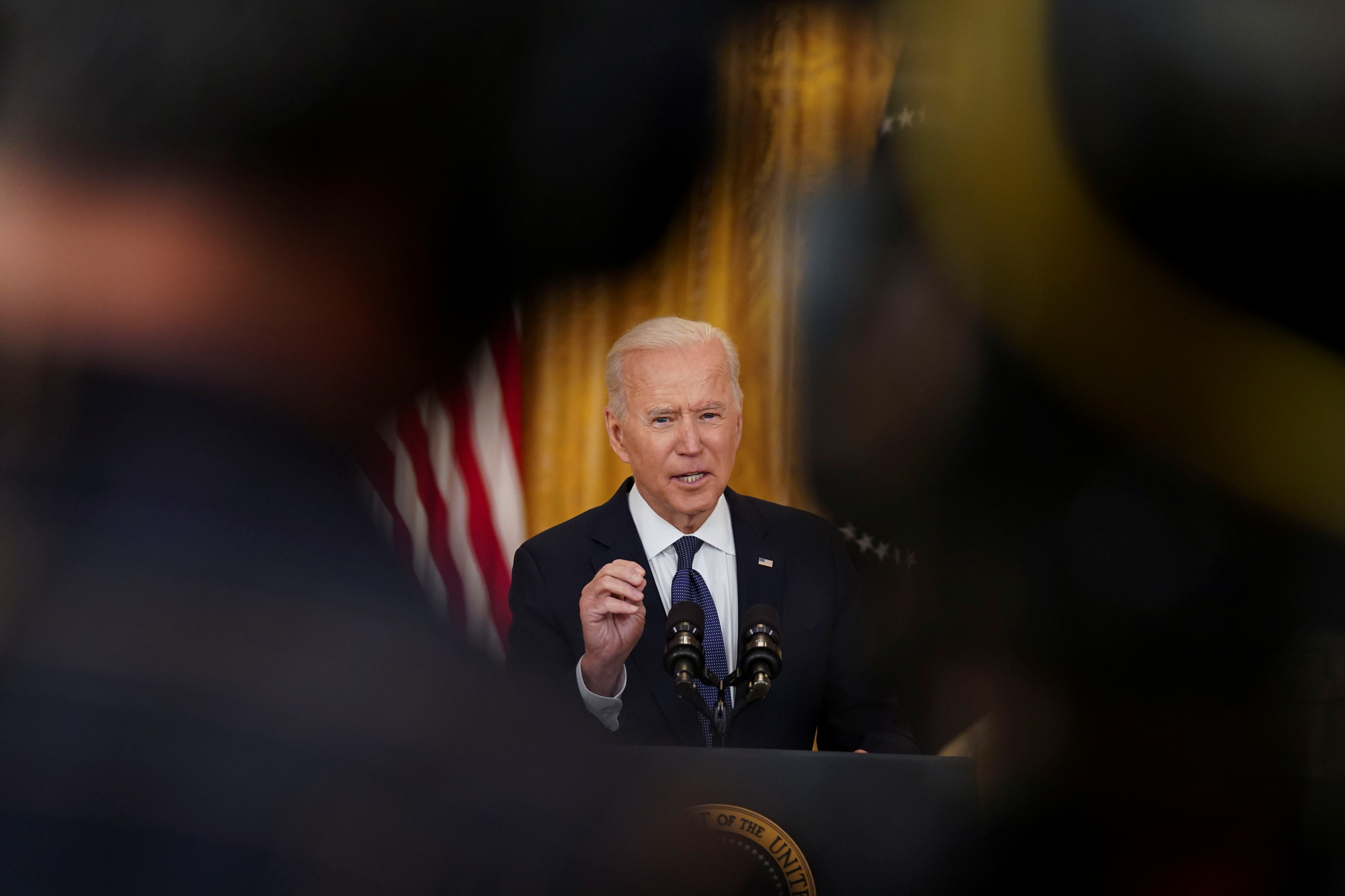 U.S. President Biden speaks to news media at the White House in Washington