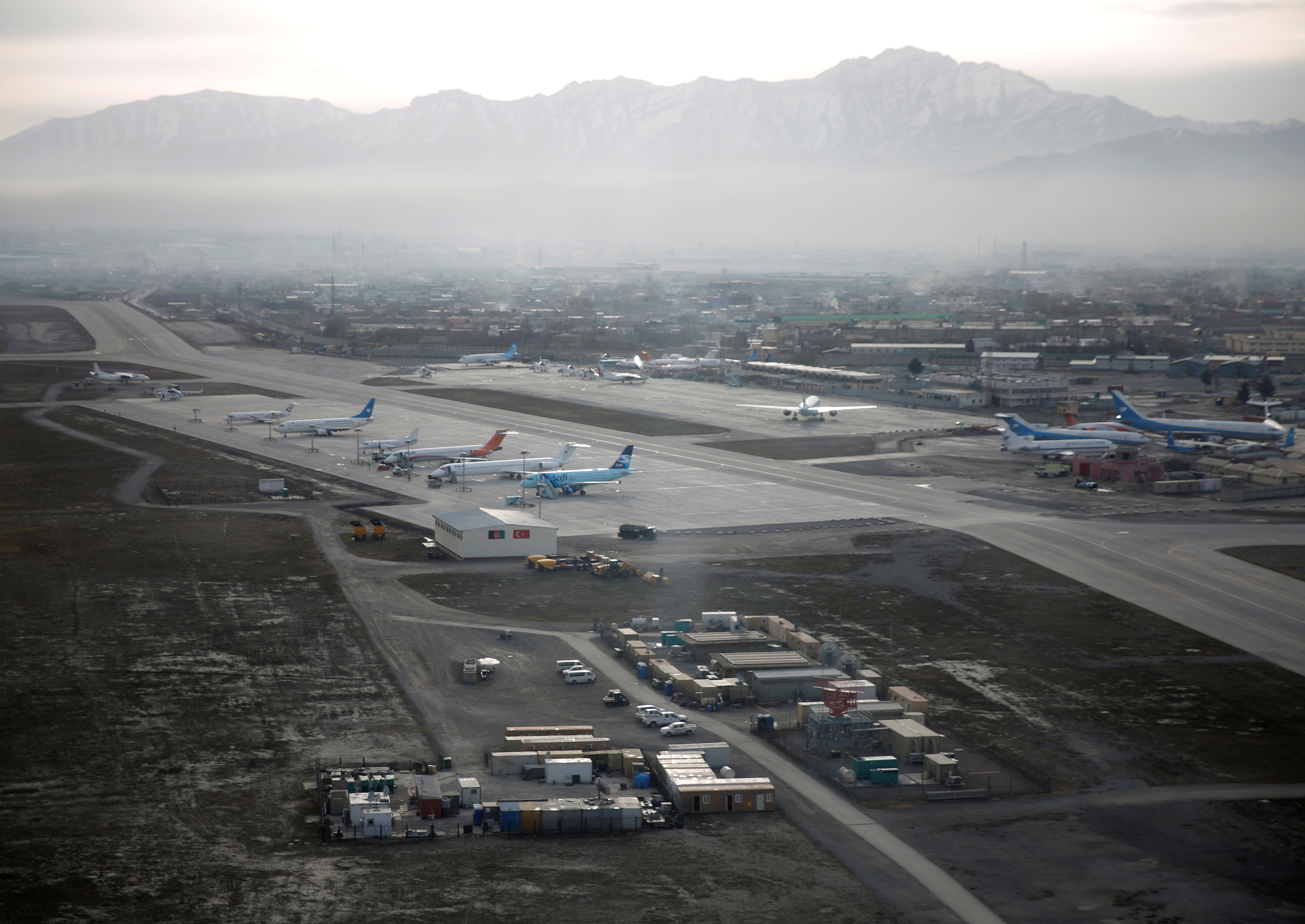 An aerial view of the Hamid Karzai International Airport in Kabul