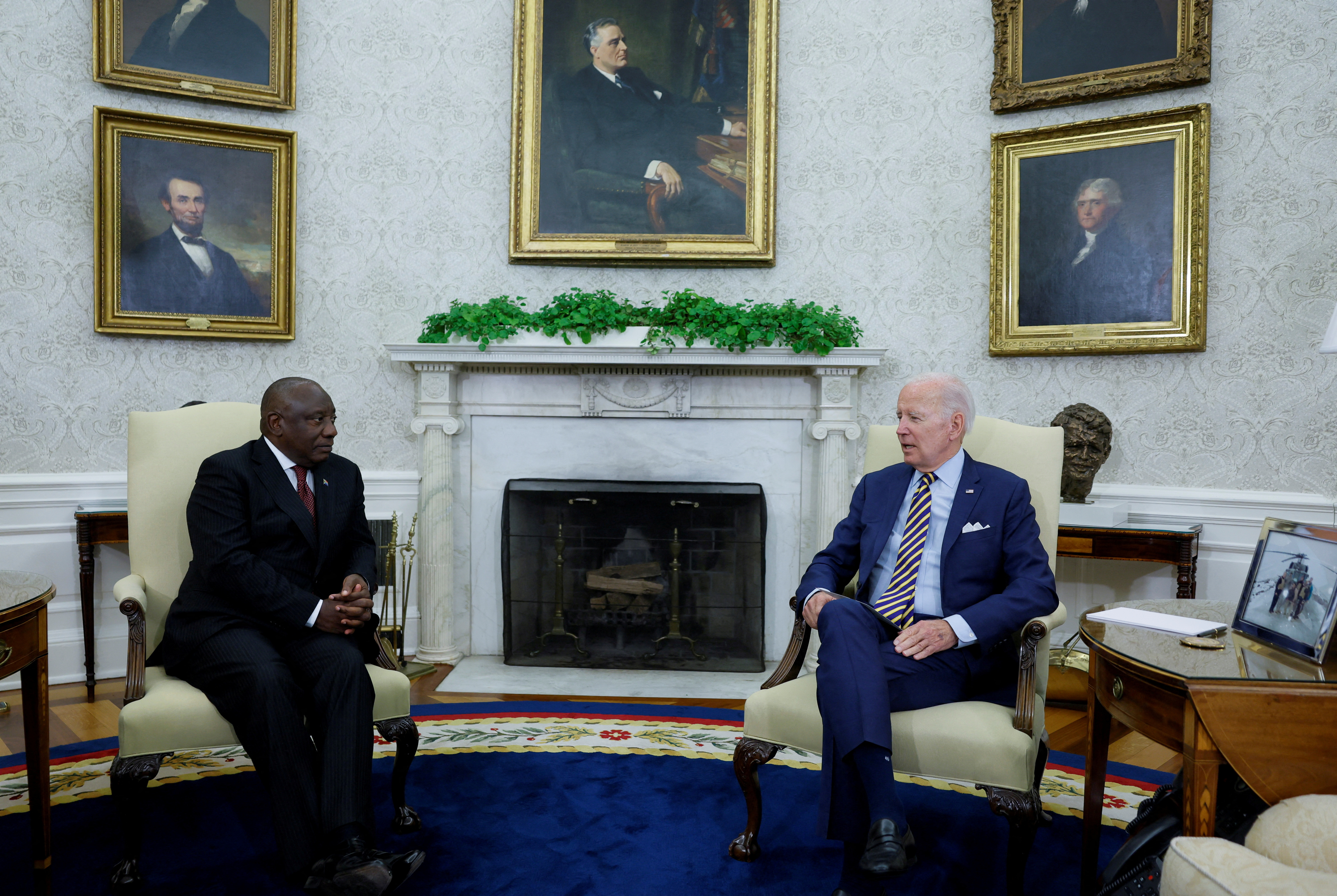 U.S. President Biden and South Africa's President Ramaphosa hold talks at the White House in Washington