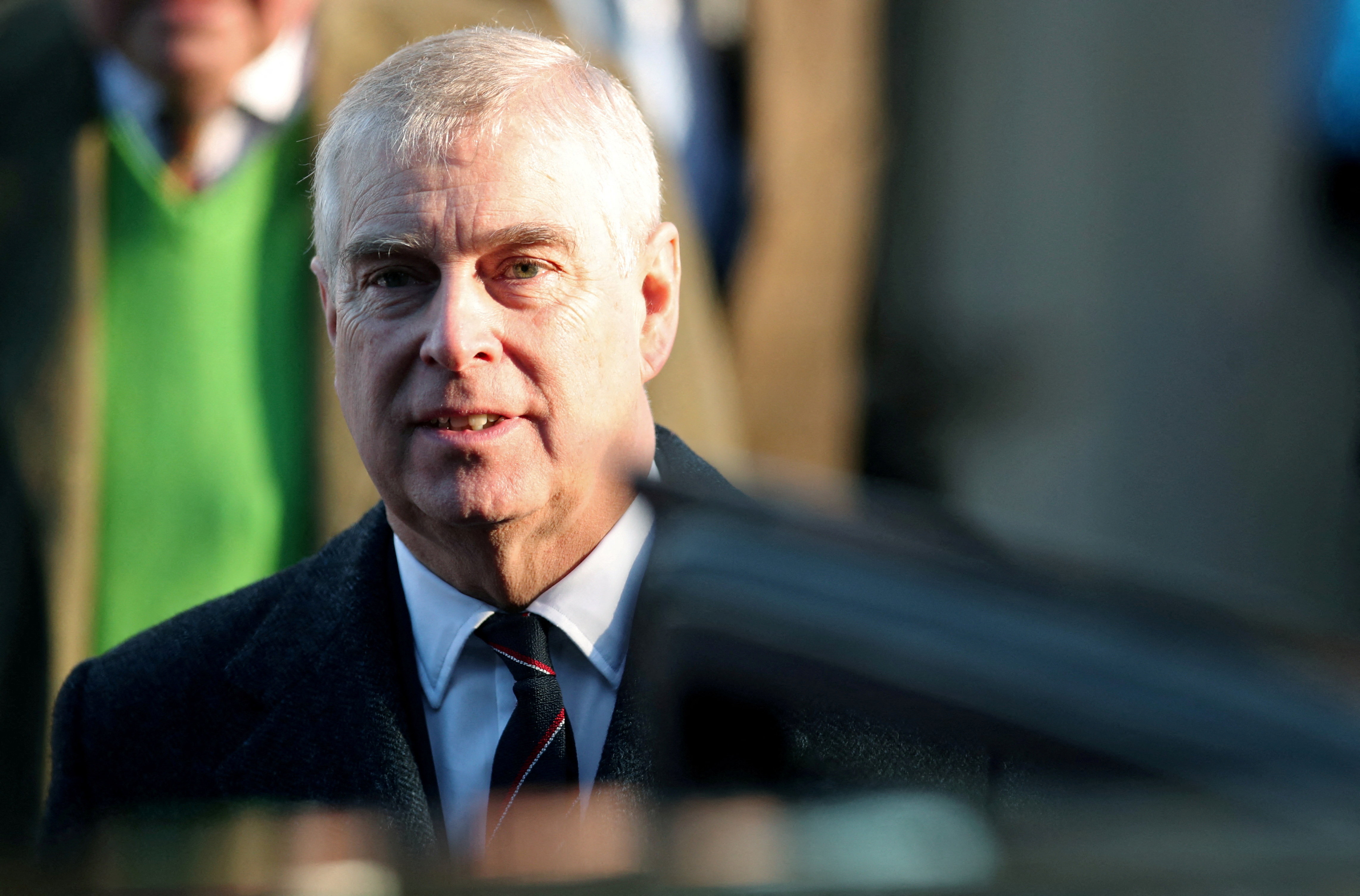 Britain's Prince Andrew leaves St. Mary the Virgin church in Hillington