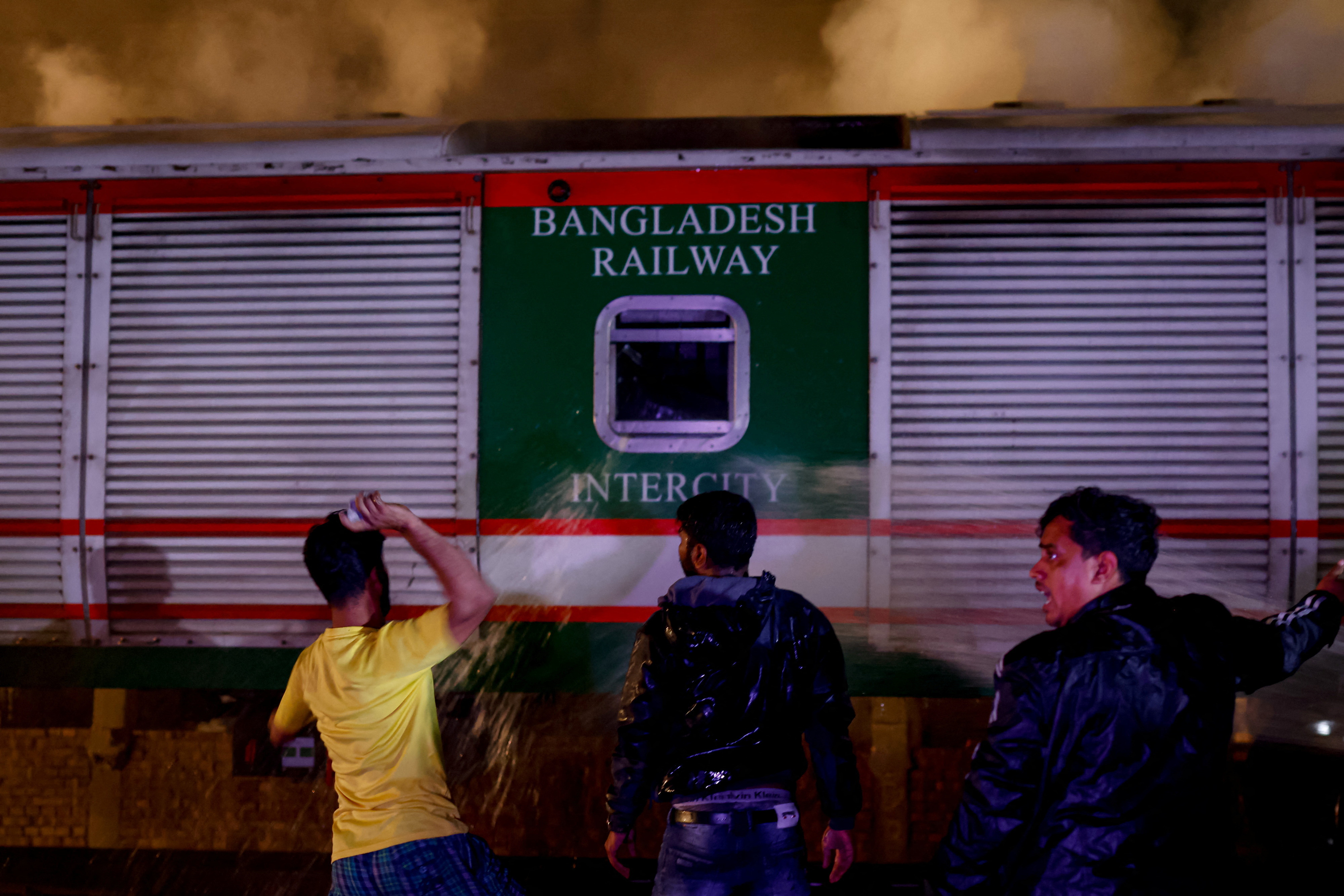 A passenger train caught fire ahead of the general election in Dhaka