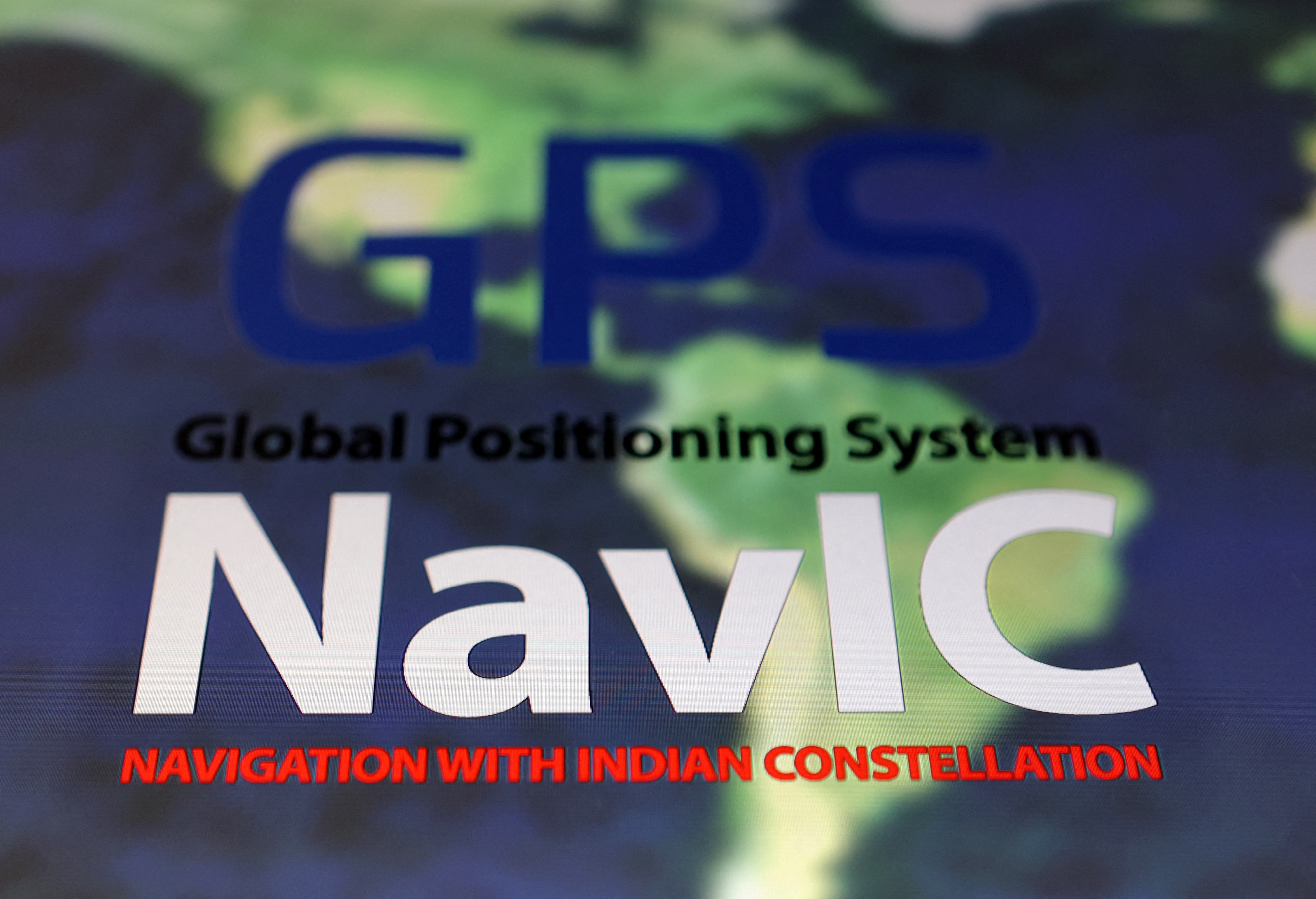 Illustration shows NavIC (Navigation with Indian Constellation) and GPS (Global Positioning System) logos