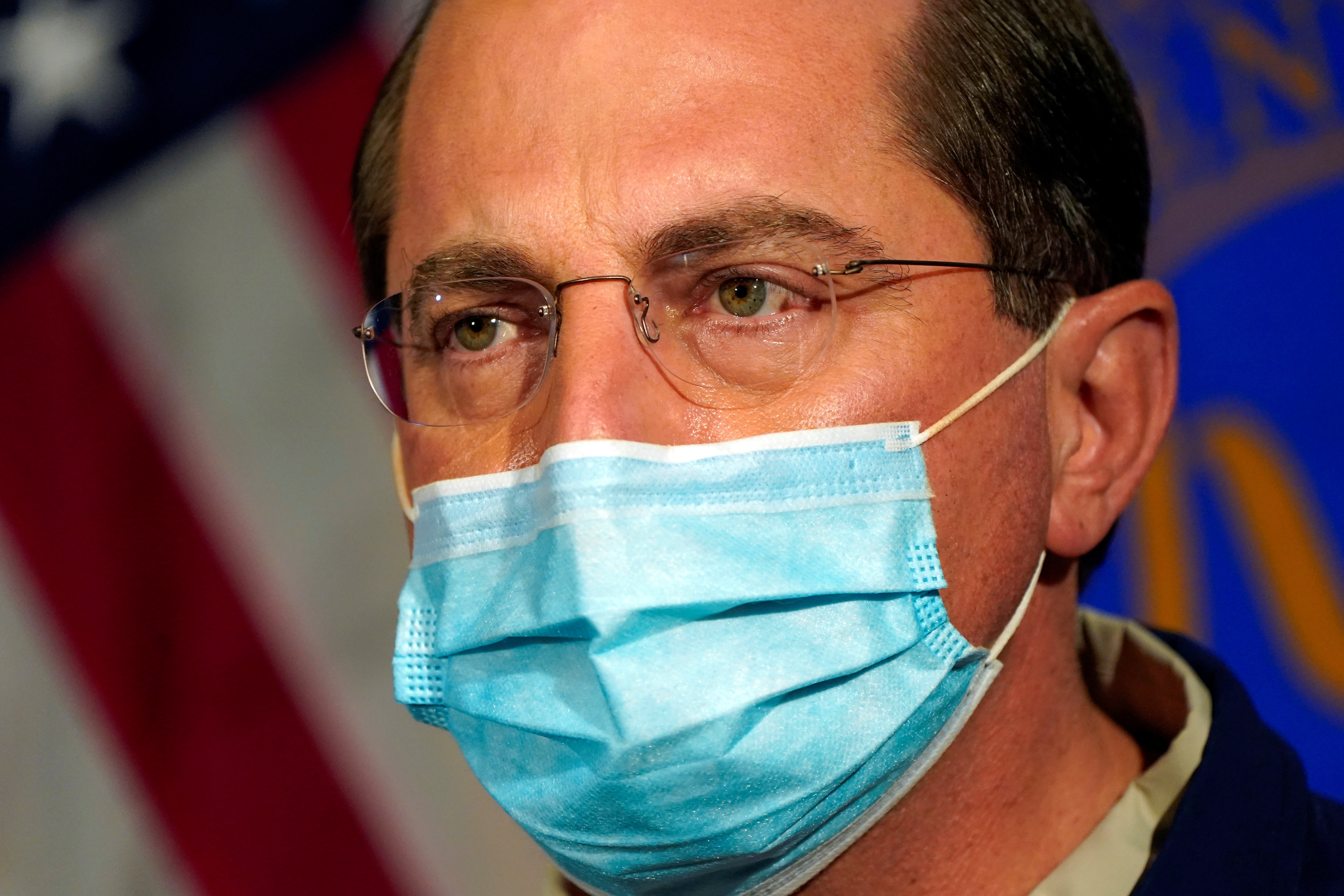 Health and Human Services Secretary Alex Azar speaks before watching COVID-19 vaccines being administered to hospital workers at George Washington University Hospital in Washington