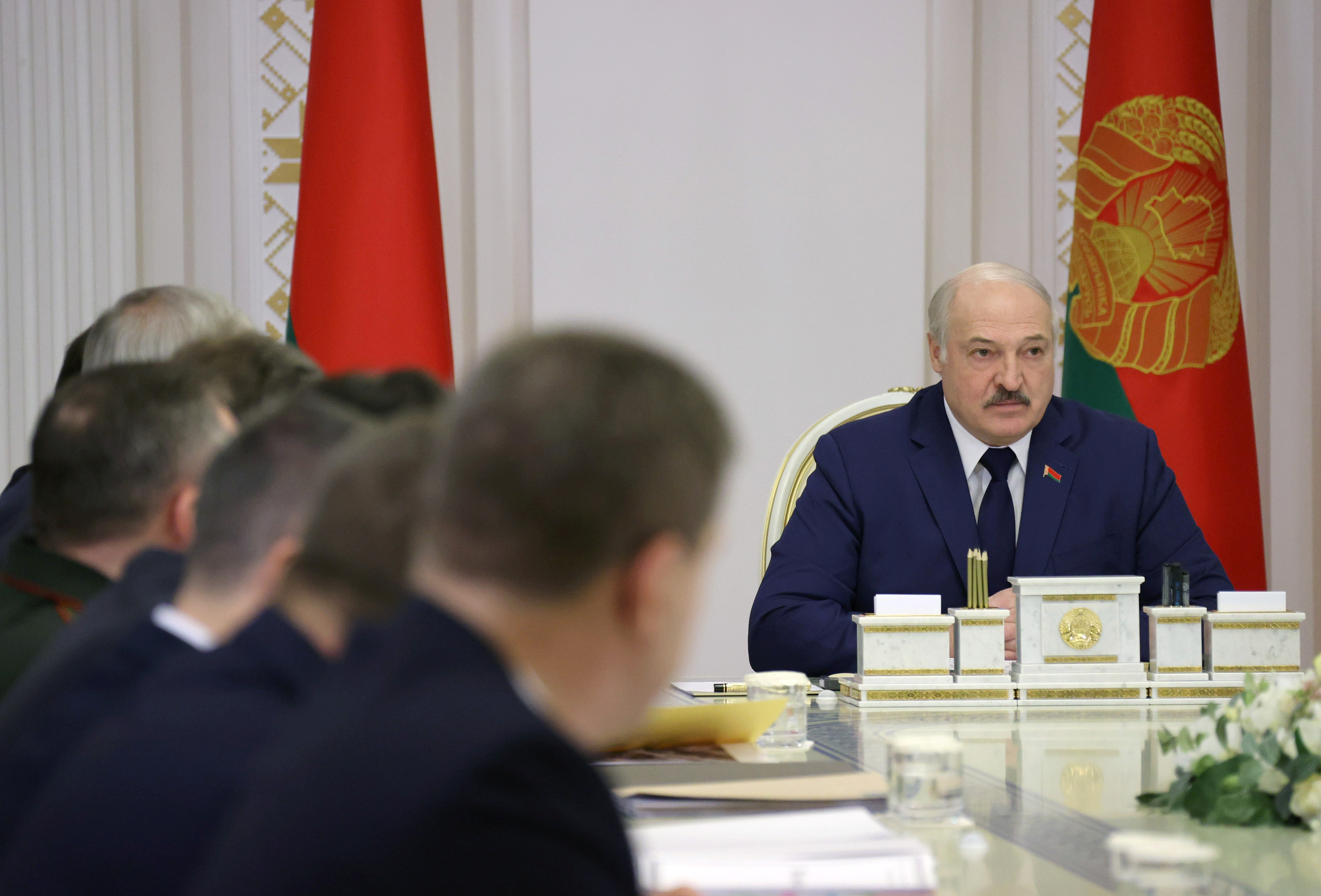 Belarusian President Alexander Lukashenko chairs a meeting with the leadership of the Council of Ministers in Minsk, Belarus November 11, 2021. Nikolai Petrov/BelTA/Handout via REUTERS 