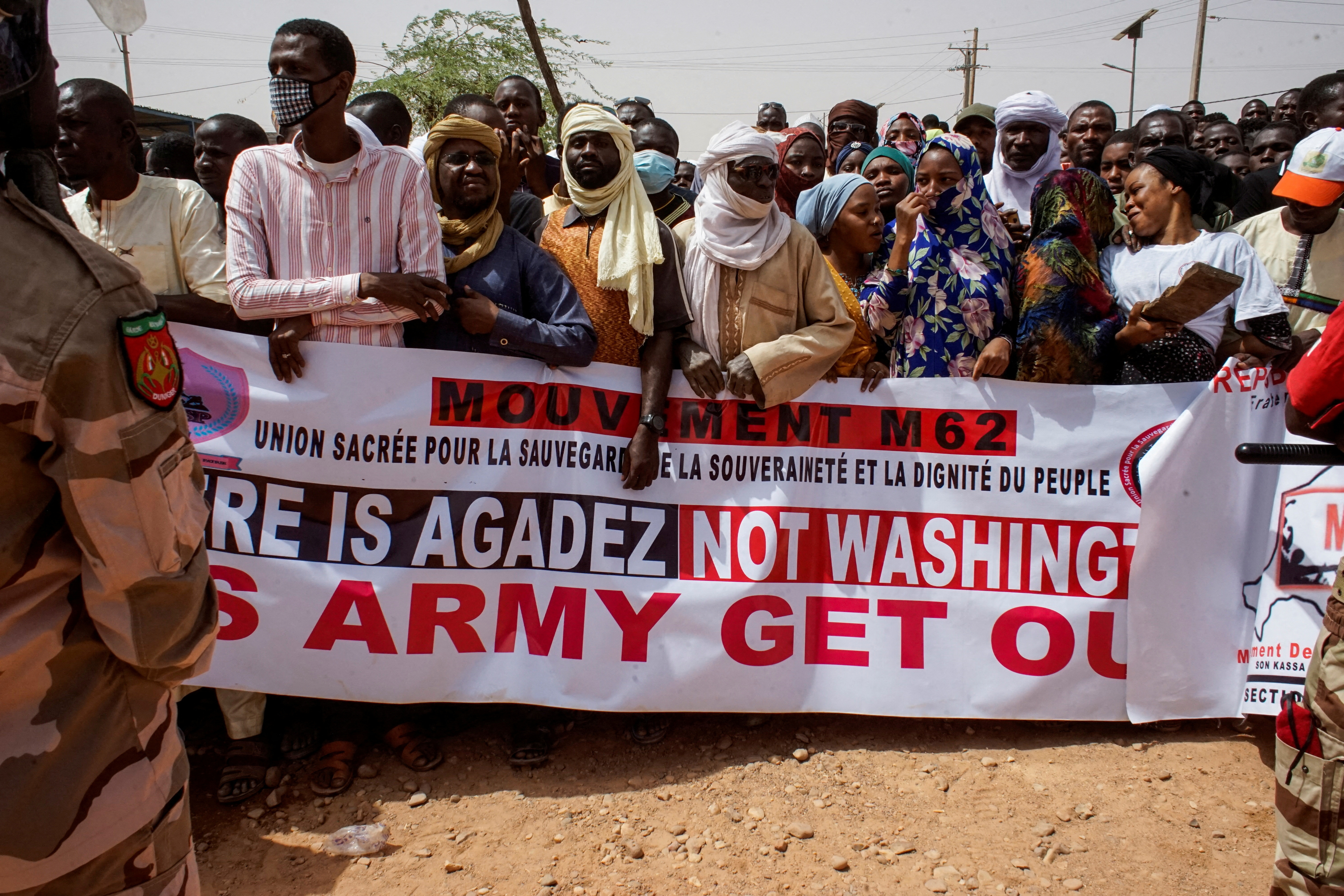 Nigeriens demonstrate to protest against the U.S. military presence, in Agadez