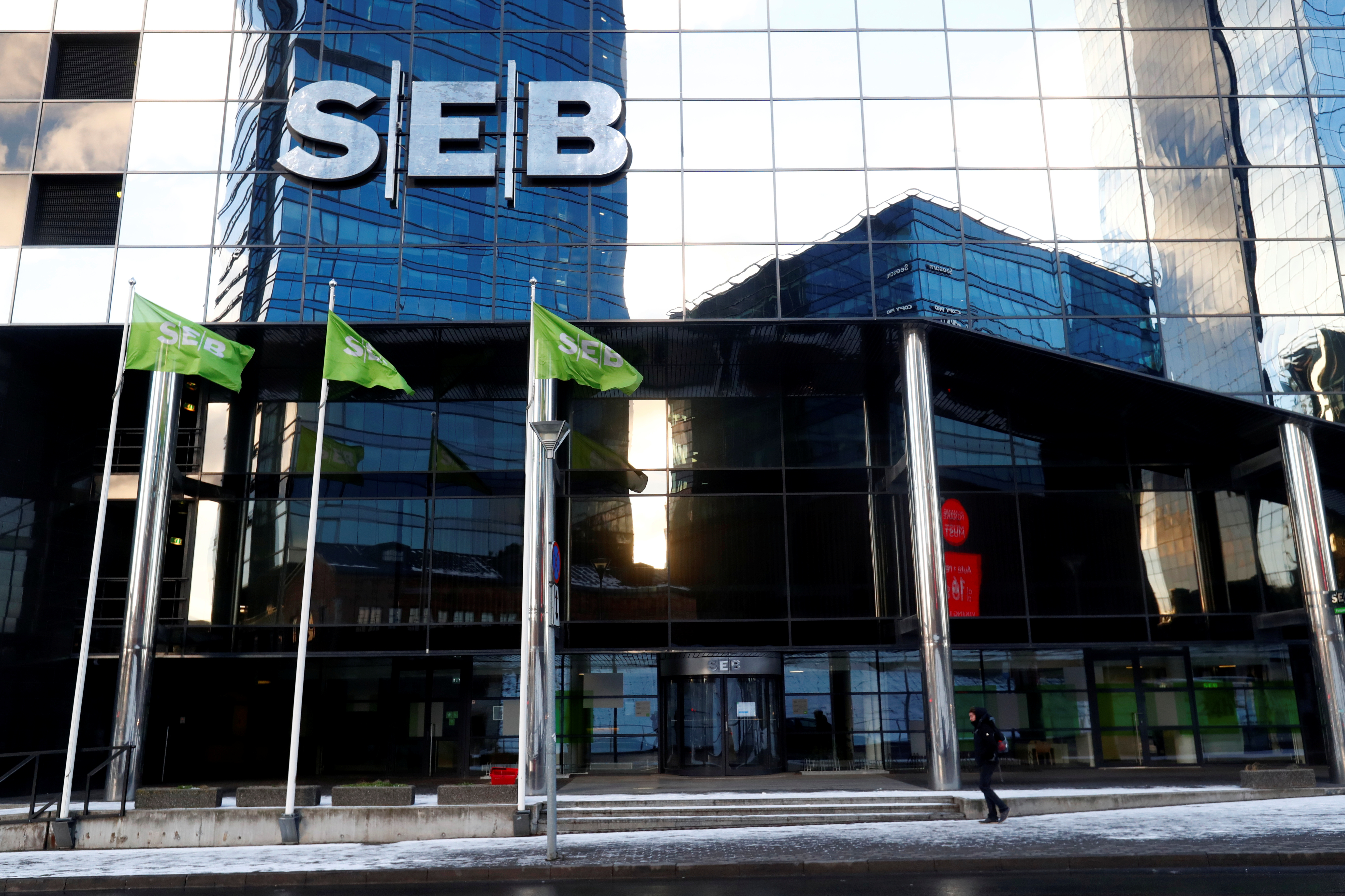 FILE  PHOTO: SEB bank sign is seen on the bank's building in Tallinn