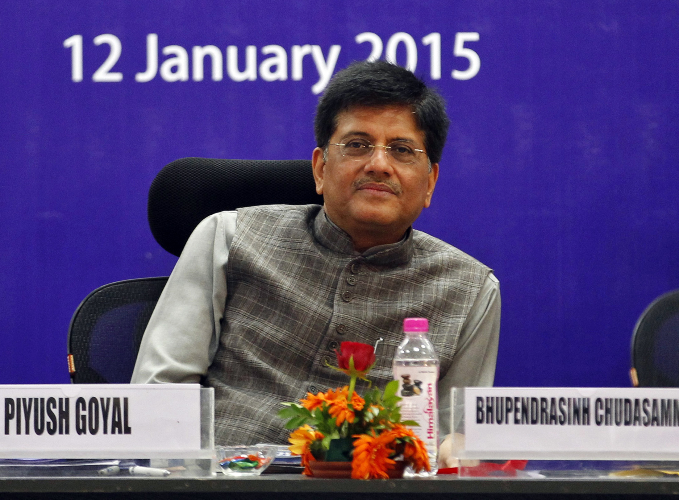 India's Power and Coal Minister Piyush Goyal attends a seminar during the second day of the Vibrant Gujarat Summit in Gandhinagar