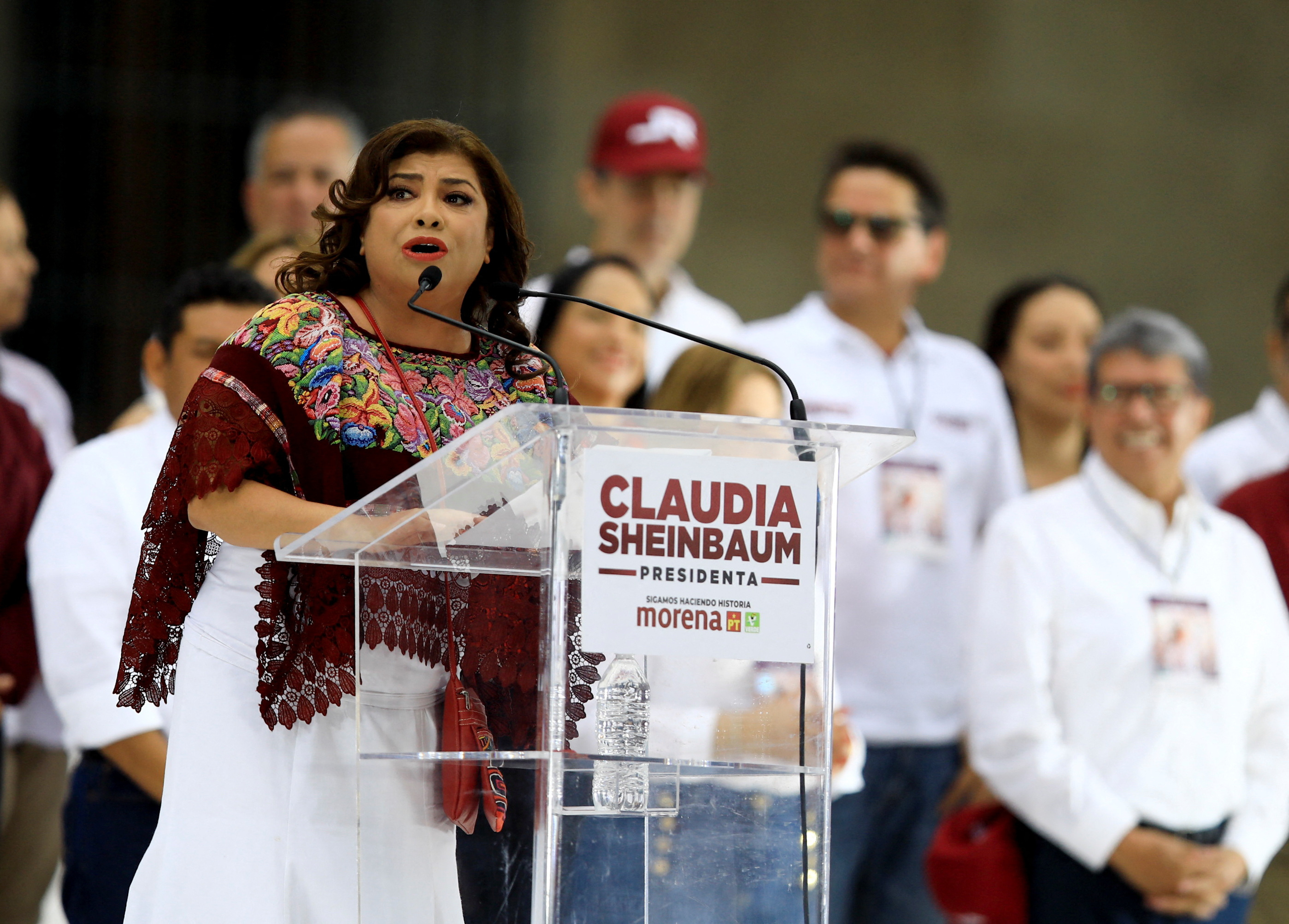 Mexico City mayoral candidate of the ruling MORENA party Clara Brugada attends a campaign rally in Mexico City