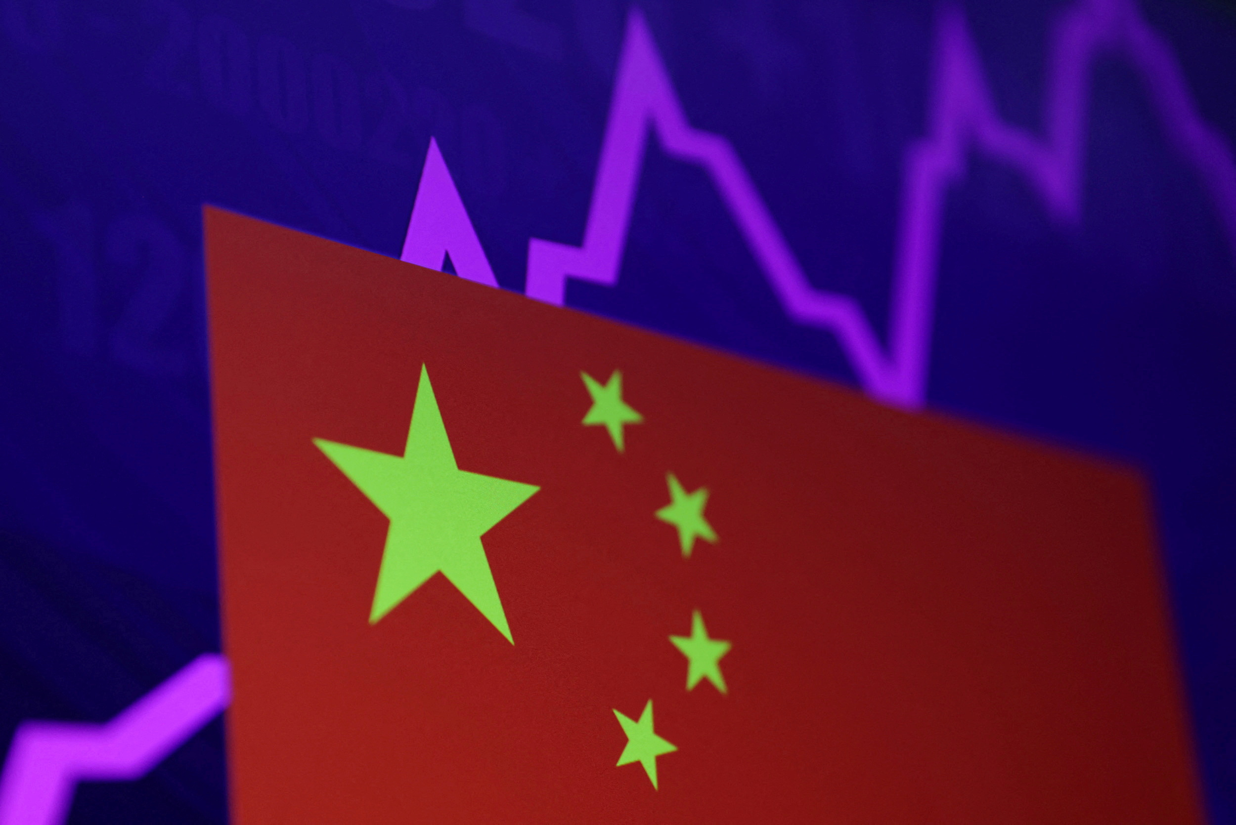 Illustration picture shows Chinese flag and stock graph