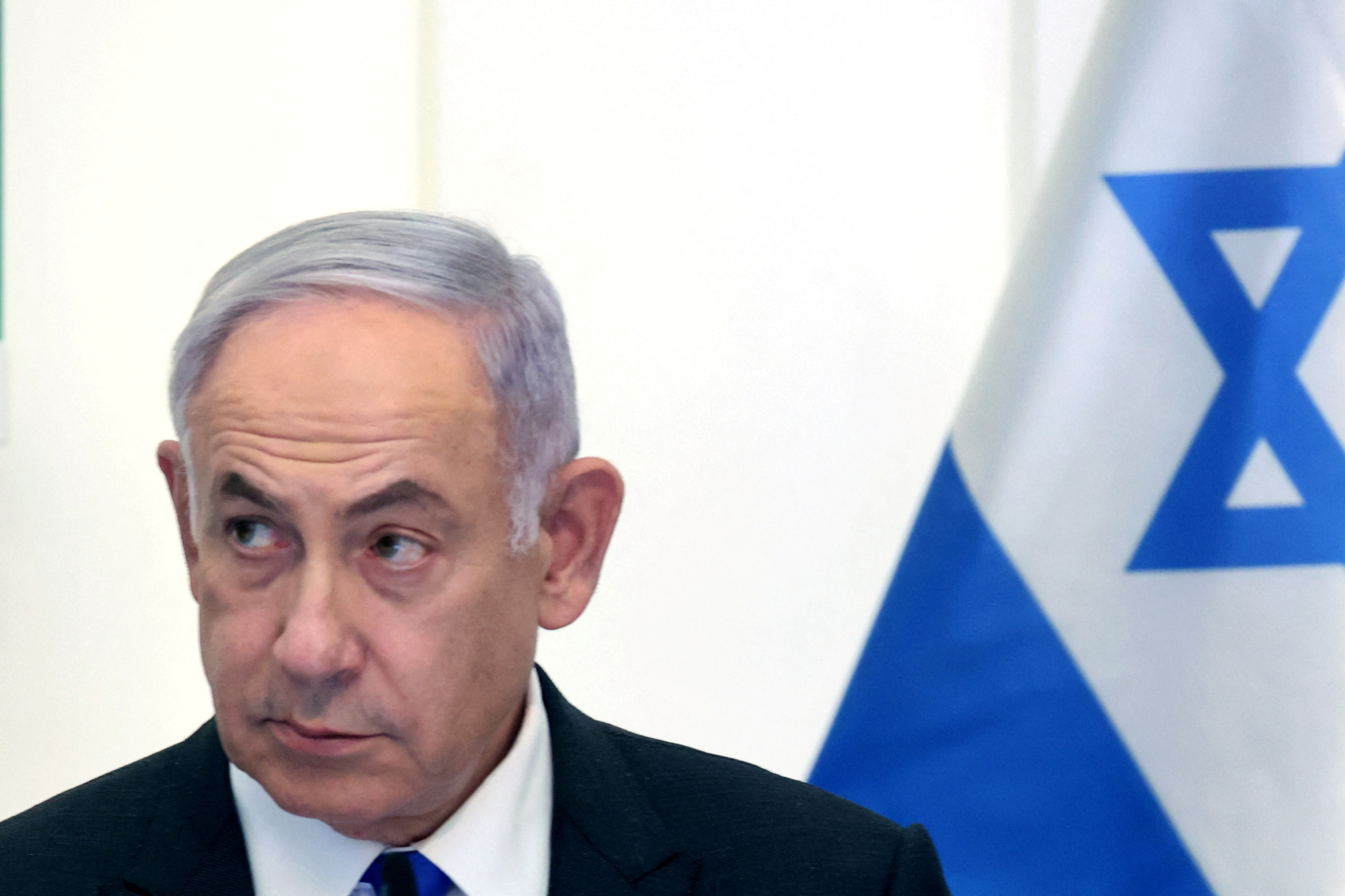 Israeli Prime Minister Benjamin Netanyahu attends a cabinet meeting at the Bible Lands Museum in Jerusalem