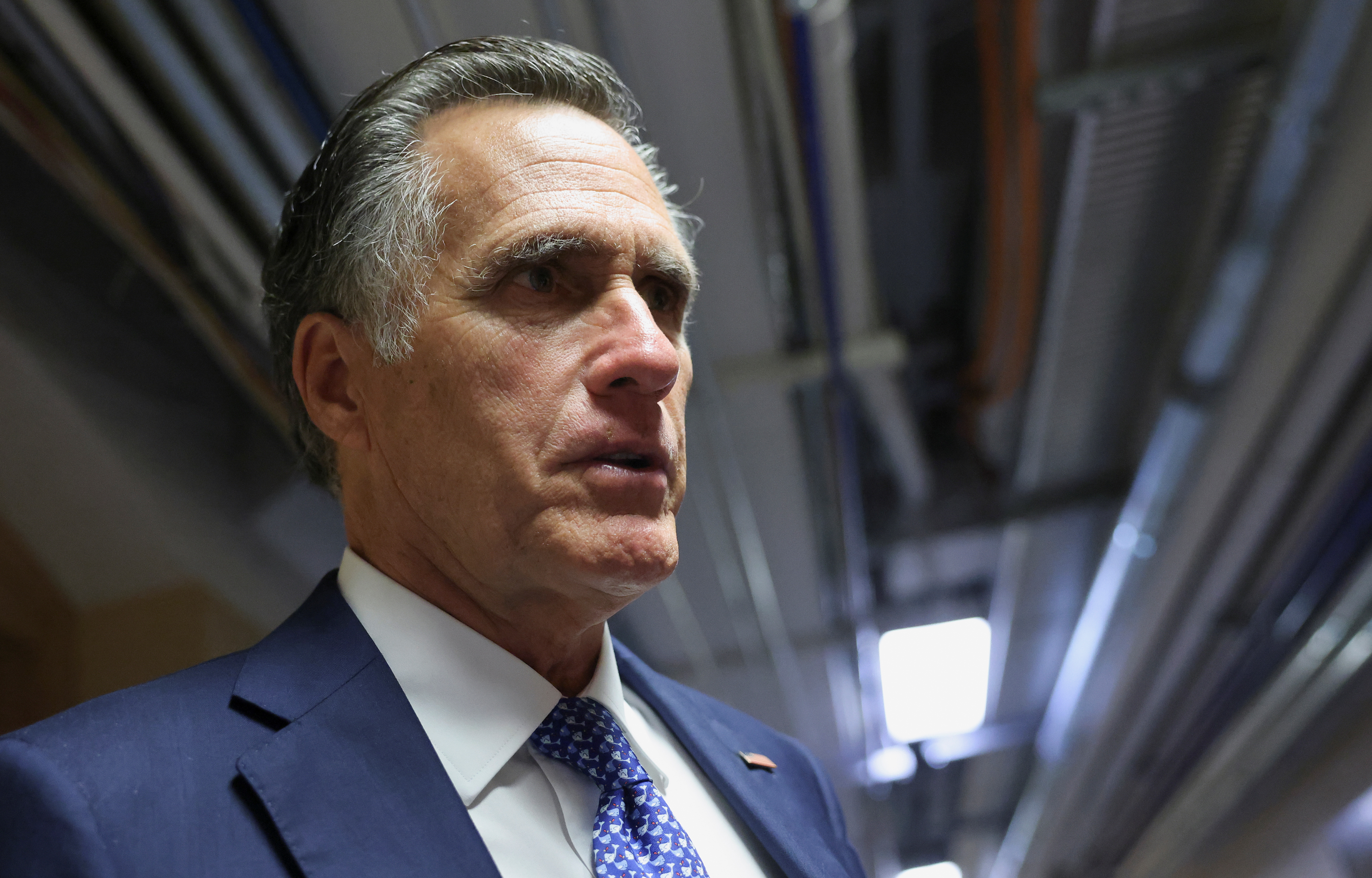 U.S. Senator Mitt Romney departs after bipartisan work group meeting on infrastructure legislation at the U.S. Capitol in Washington
