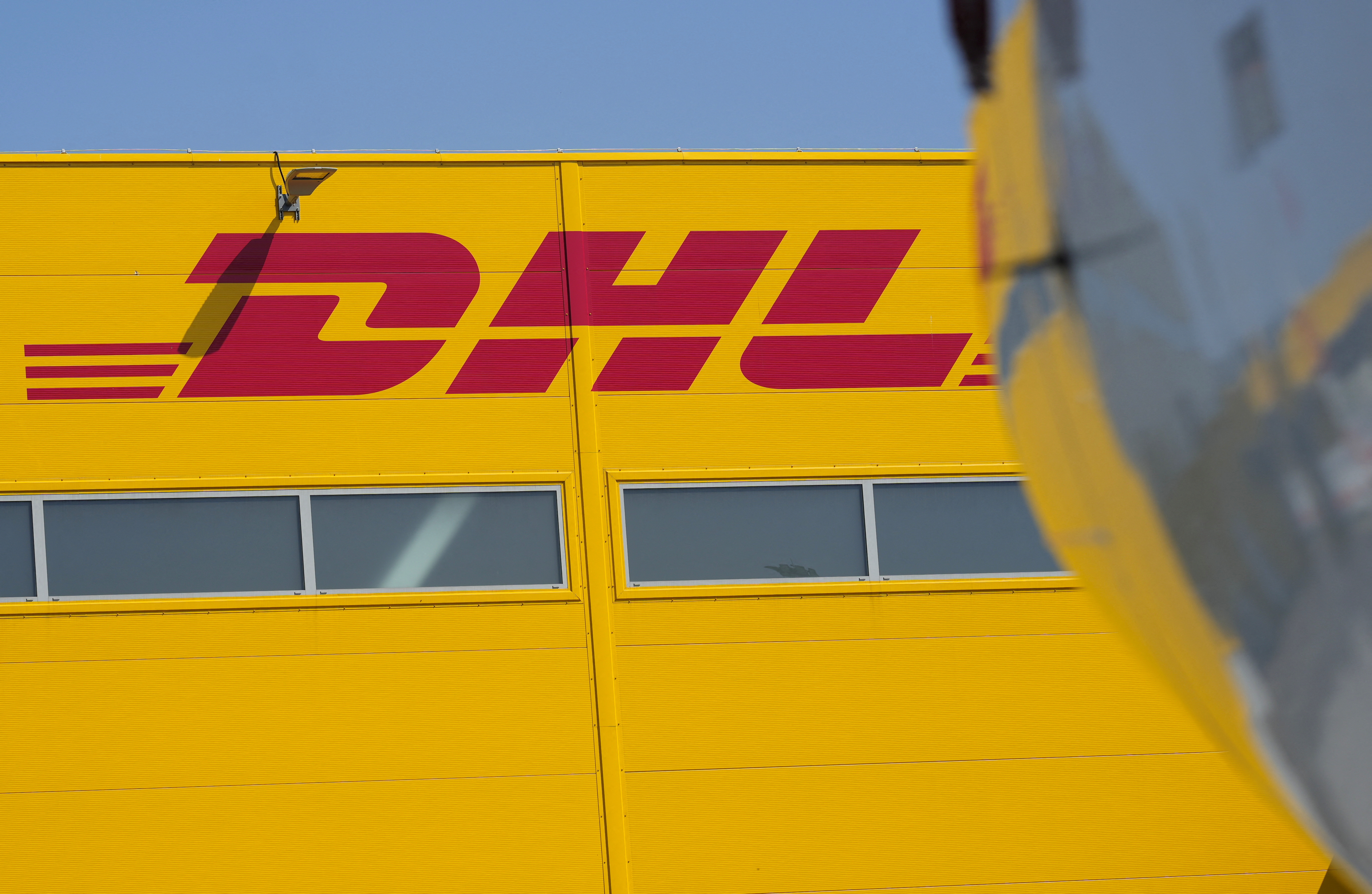 DHL sign is seen at Riga International Airport