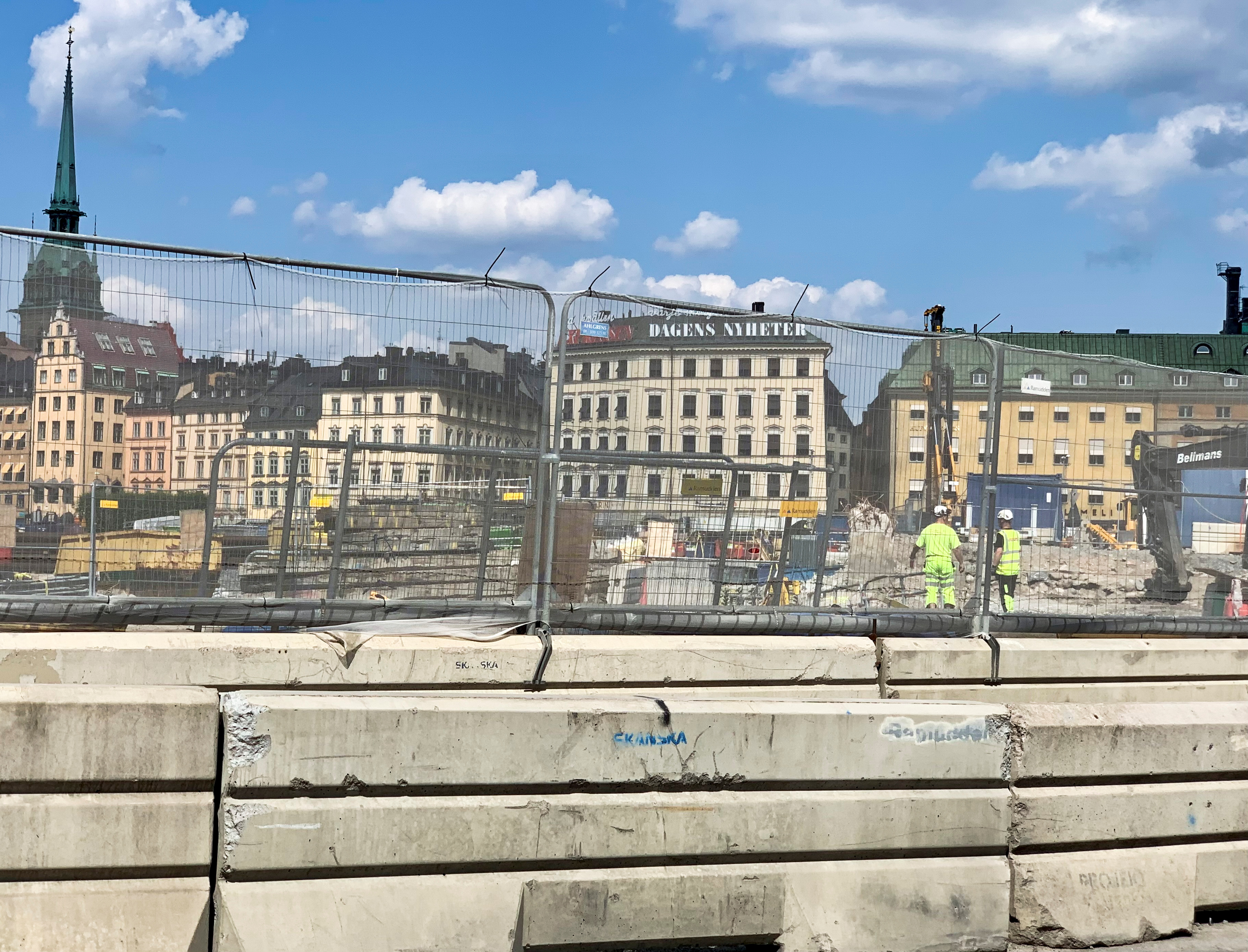 Swedish builder Skanska's logo is seen at the Slussen construction site, in Stockholm