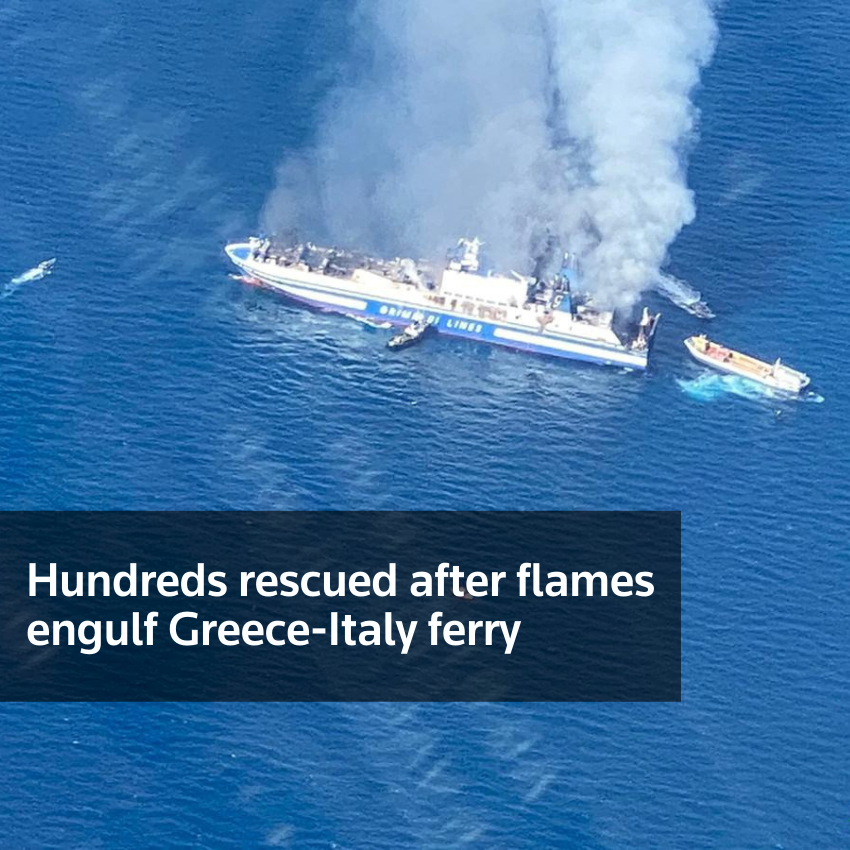 Cientos de personas rescatadas después de que las llamas envolvieran el ferry Grecia-Italia