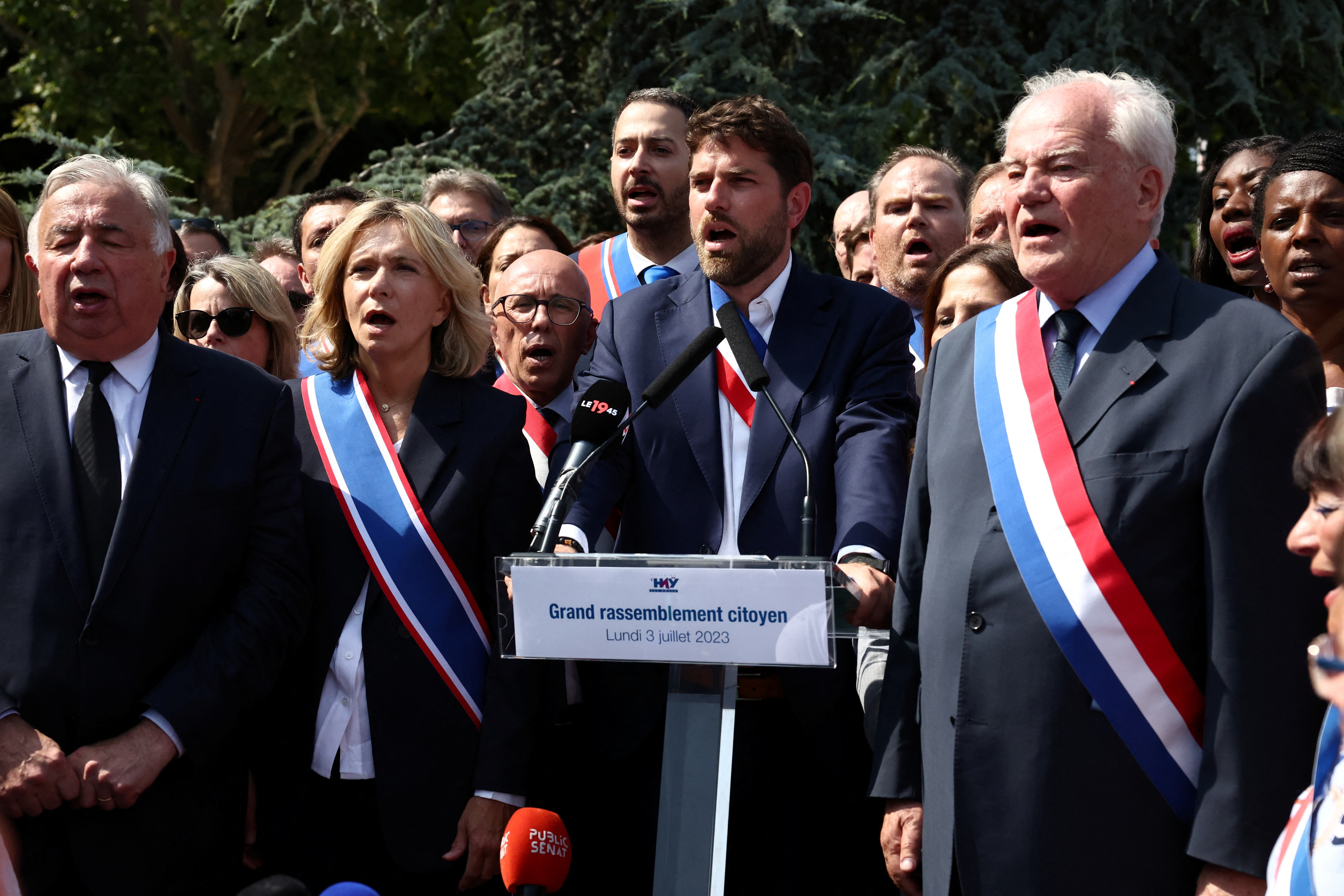 Gathering in support of elected officials after rioters' attack on Paris suburb town mayor's home