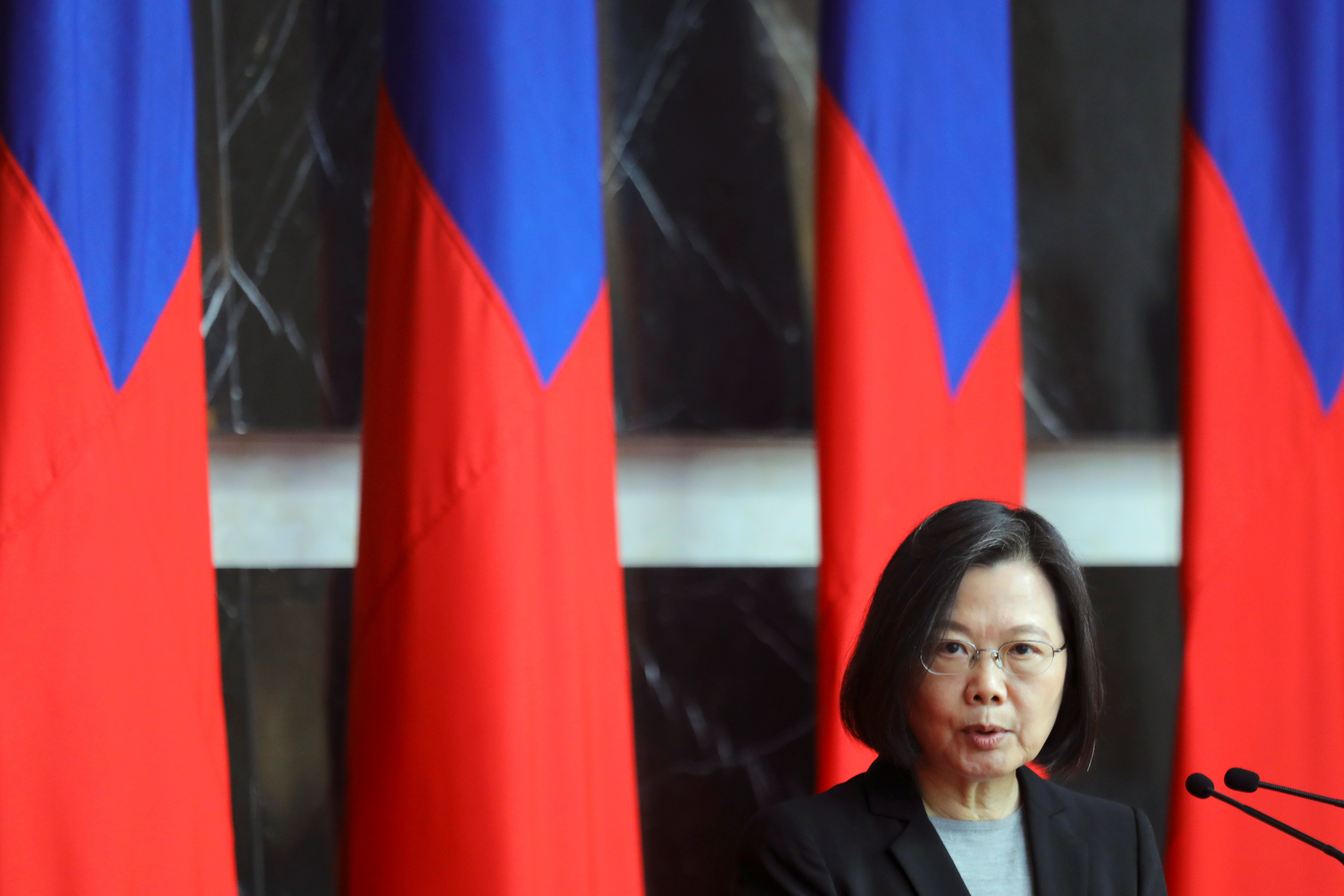 Taiwan President Tsai Ing-wen speaks at a rank conferral ceremony for military officials, in Taipei