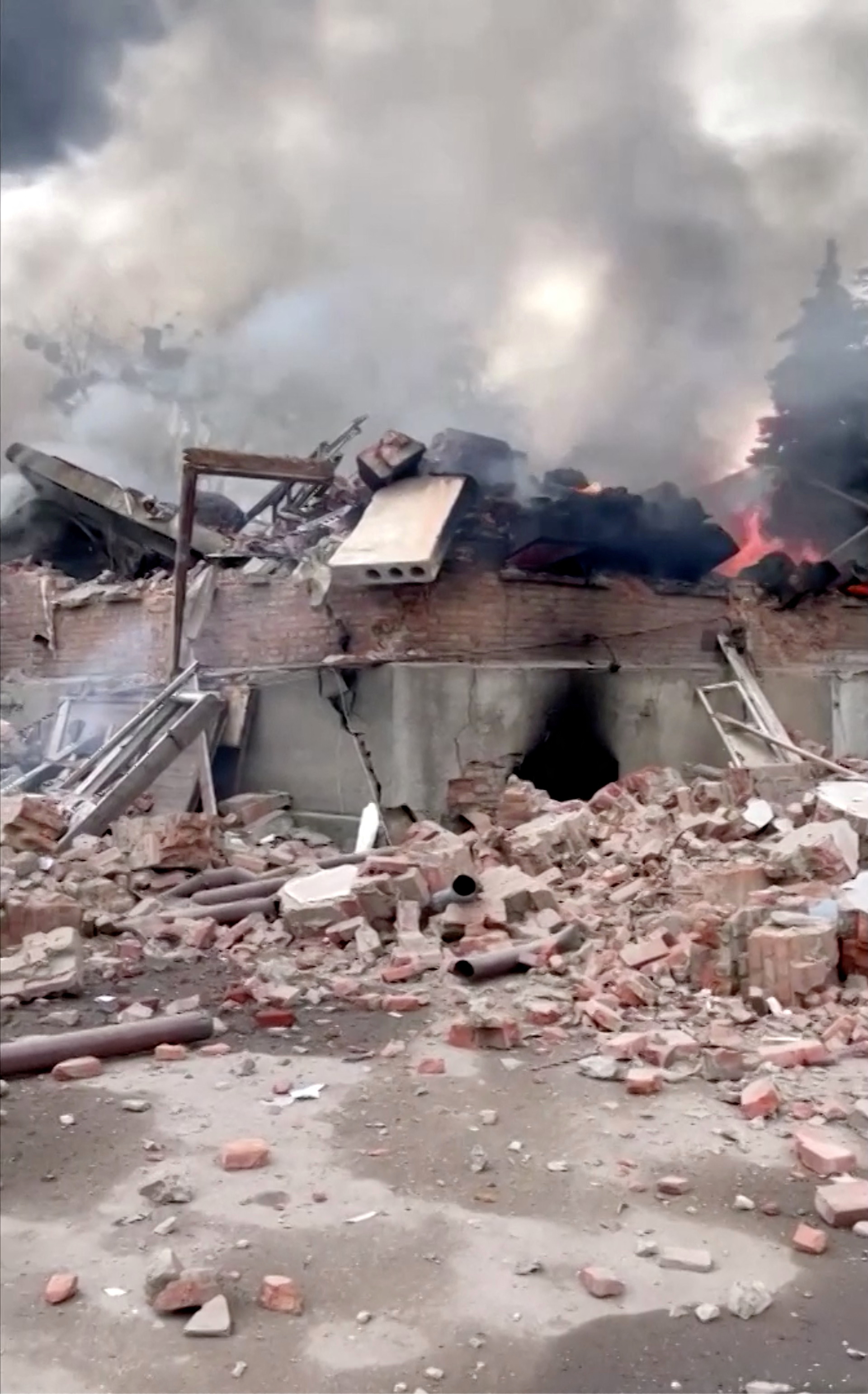 A general view of a destroyed factory building in Kharkiv