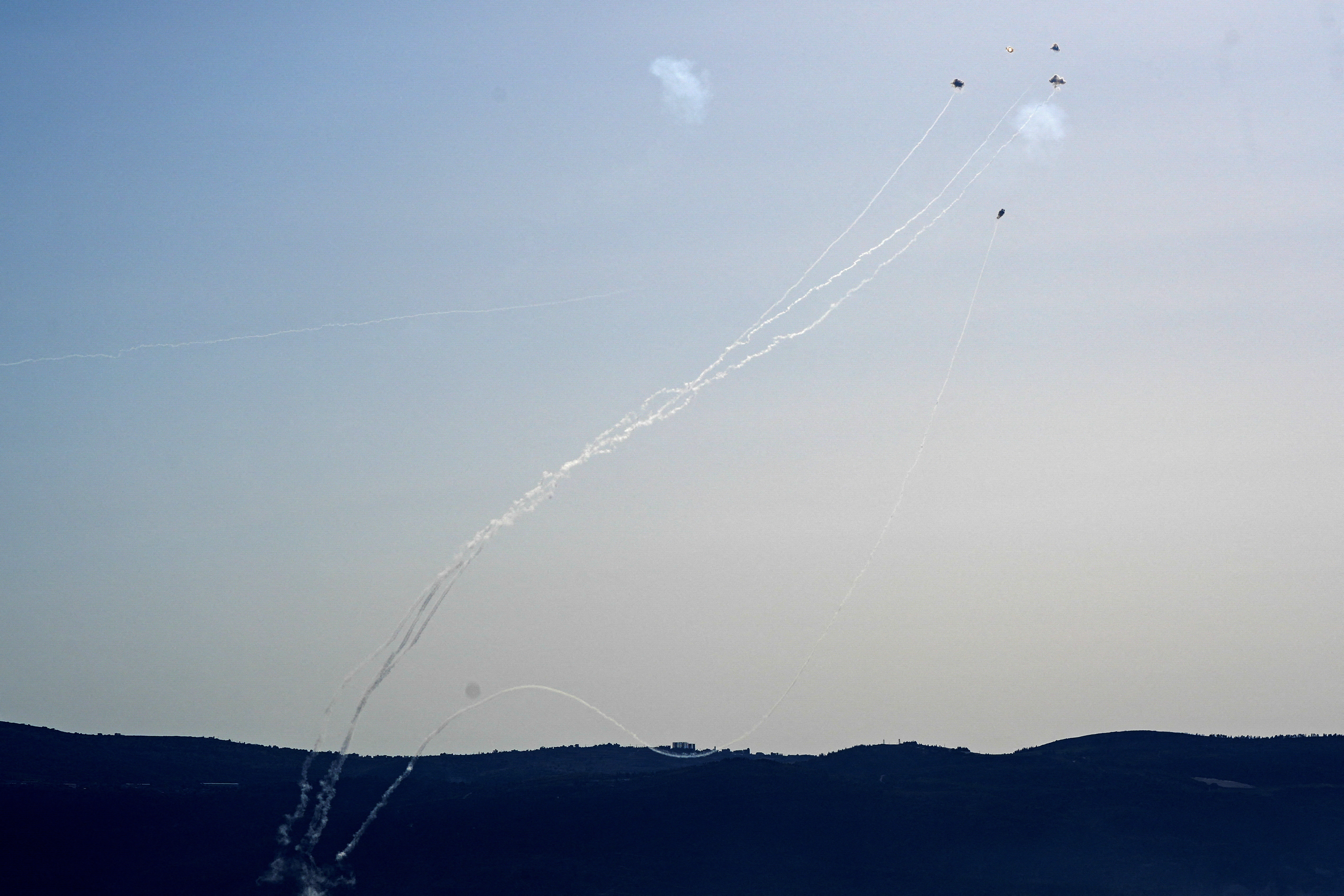 Rockets launched from Lebanon are intercepted in Israel near the border