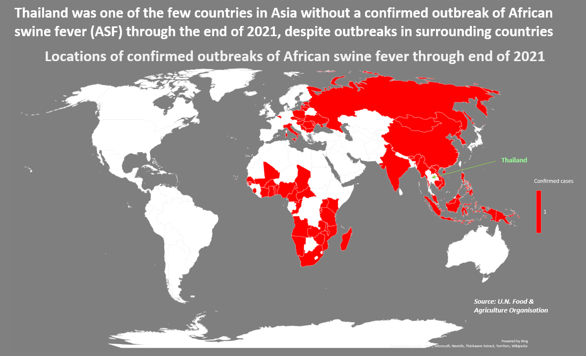 Map of African swine fever outbreaks until the end of 2021