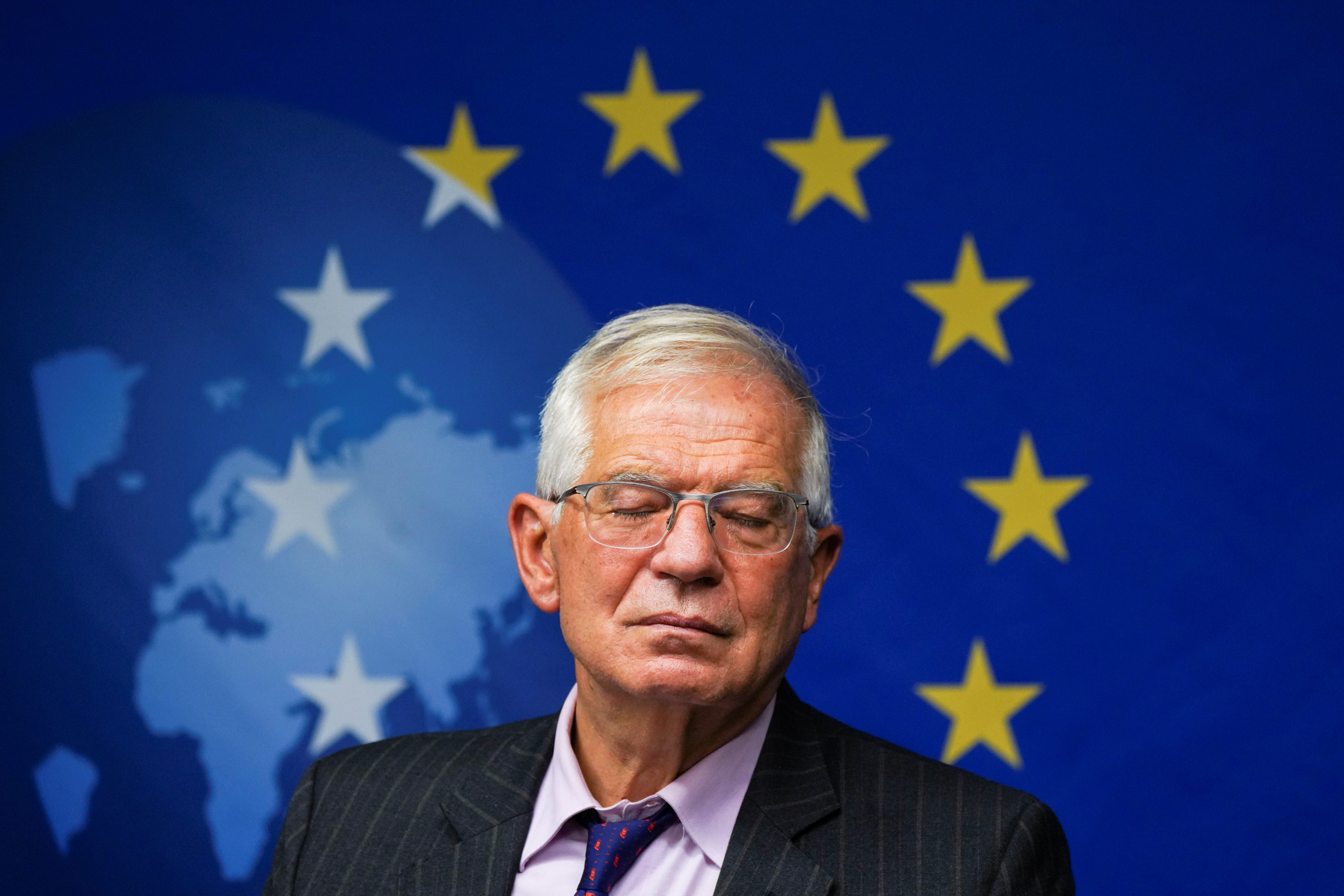 Josep Borrell holds a press conference after a meeting of a meeting of E.U. Foreign Ministers in New York