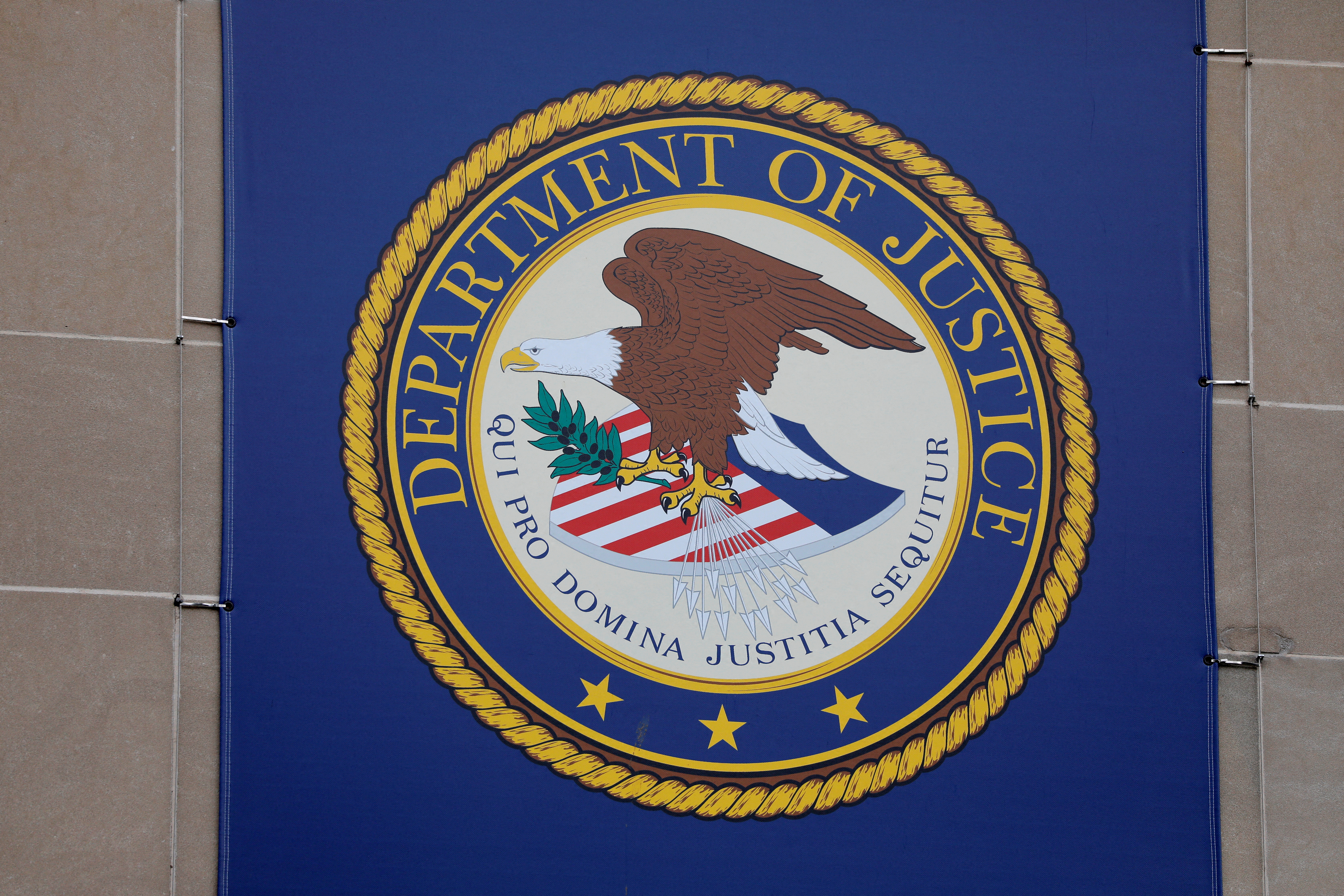 The crest of the United States Department of Justice is seen at its headquarters in Washington, D.C.