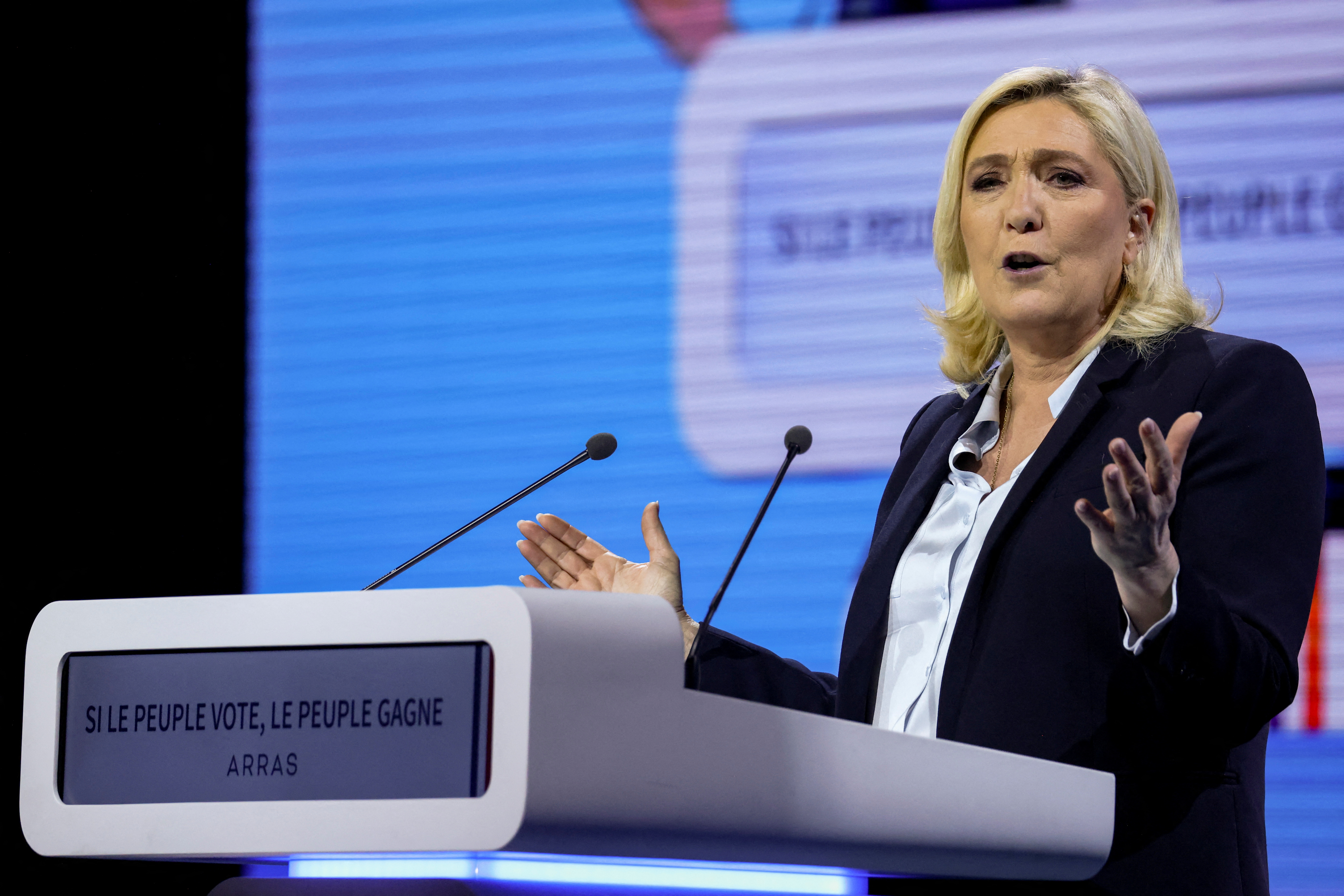 French far-right presidential candidate Le Pen campaigns in Arras