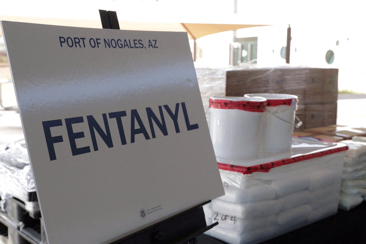 U.S. Customs and Border Protection photo of packets of fentanyl mostly in powder form and methamphetamine which U.S. Customs and Border Protection say they seized from a truck crossing into Arizona from Mexico