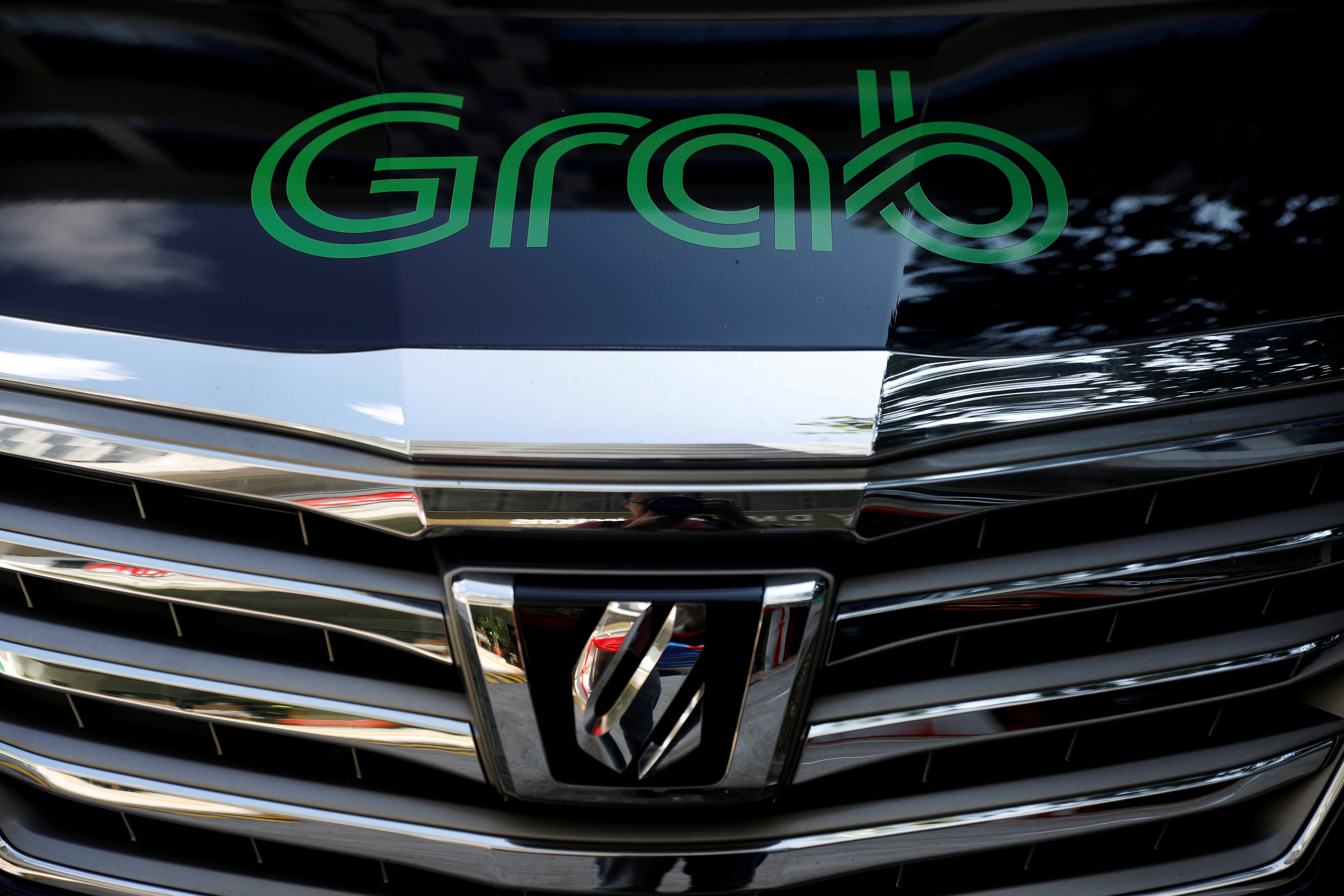 A Grab vehicle is pictured in Singapore