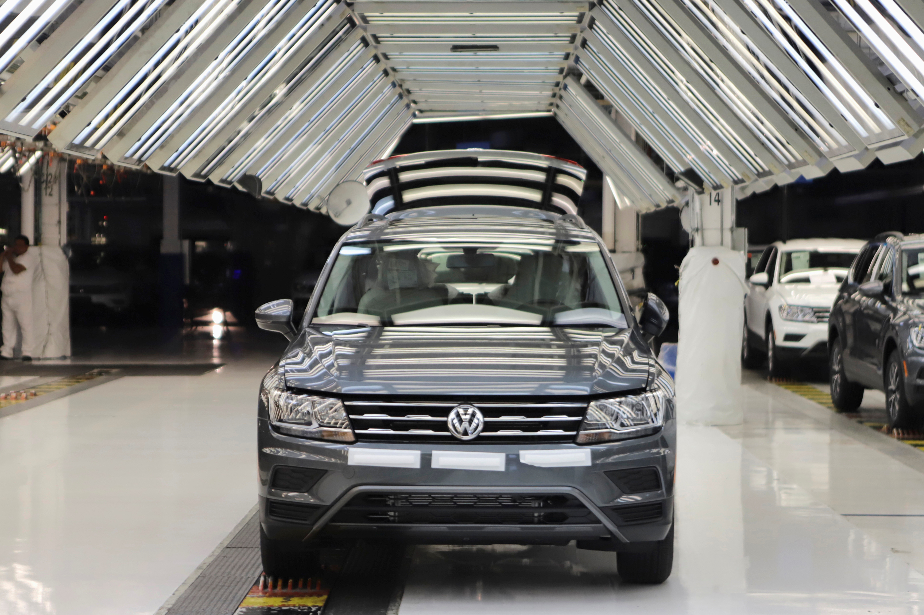 Volkswagen Tiguan cars are pictured in a production line at company's assembly plant in Puebla